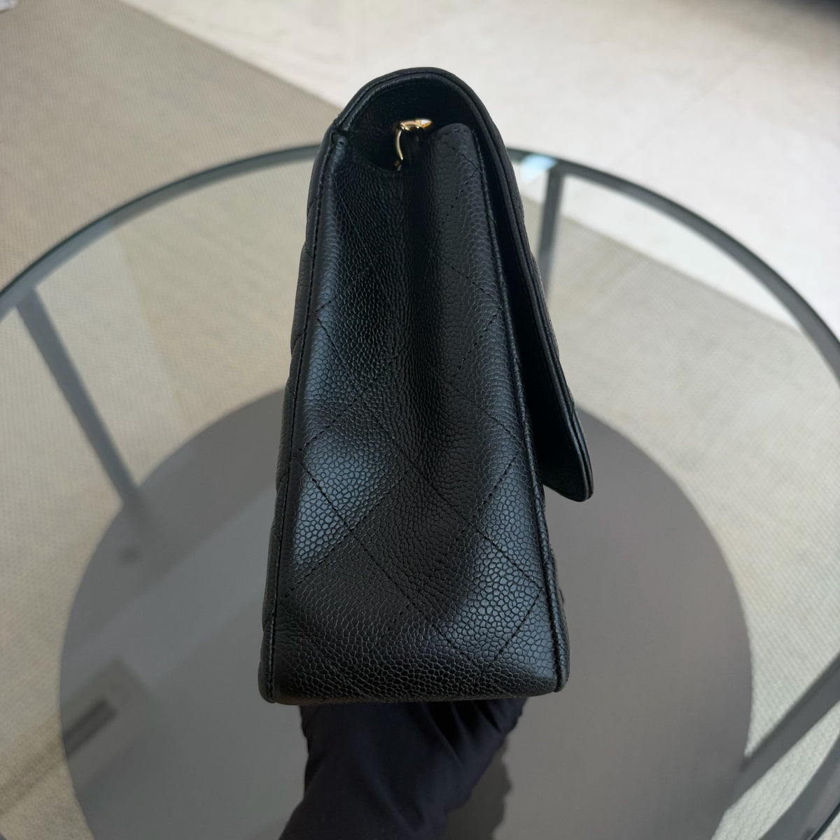 Chanel Classic Flap Jumbo - Caviar 30CM Single Flap Quilted Black Gold Hardware Series 13