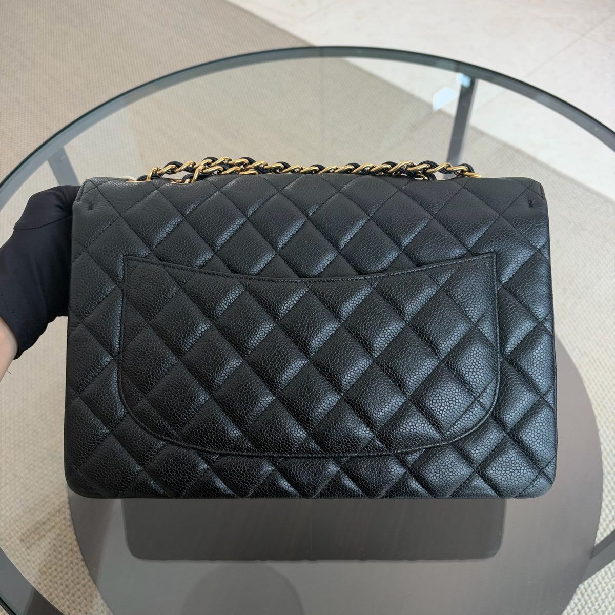Chanel Classic Flap Jumbo - Caviar 30CM Single Flap Quilted Black Gold Hardware Series 13