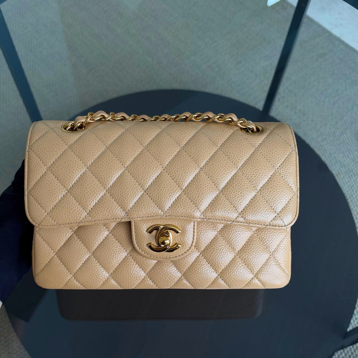 Chanel Classic Flap Small - Caviar 23CM Quilted Dark Beige Gold Hardware Microchip