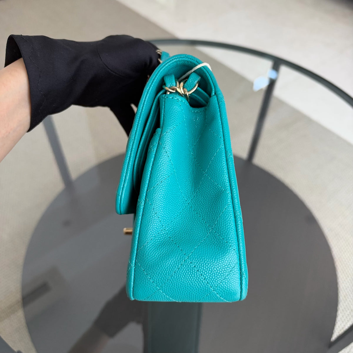 Chanel Classic Flap Medium - Caviar 25CM Quilted Cyan Blue Gold Hardware Series 23