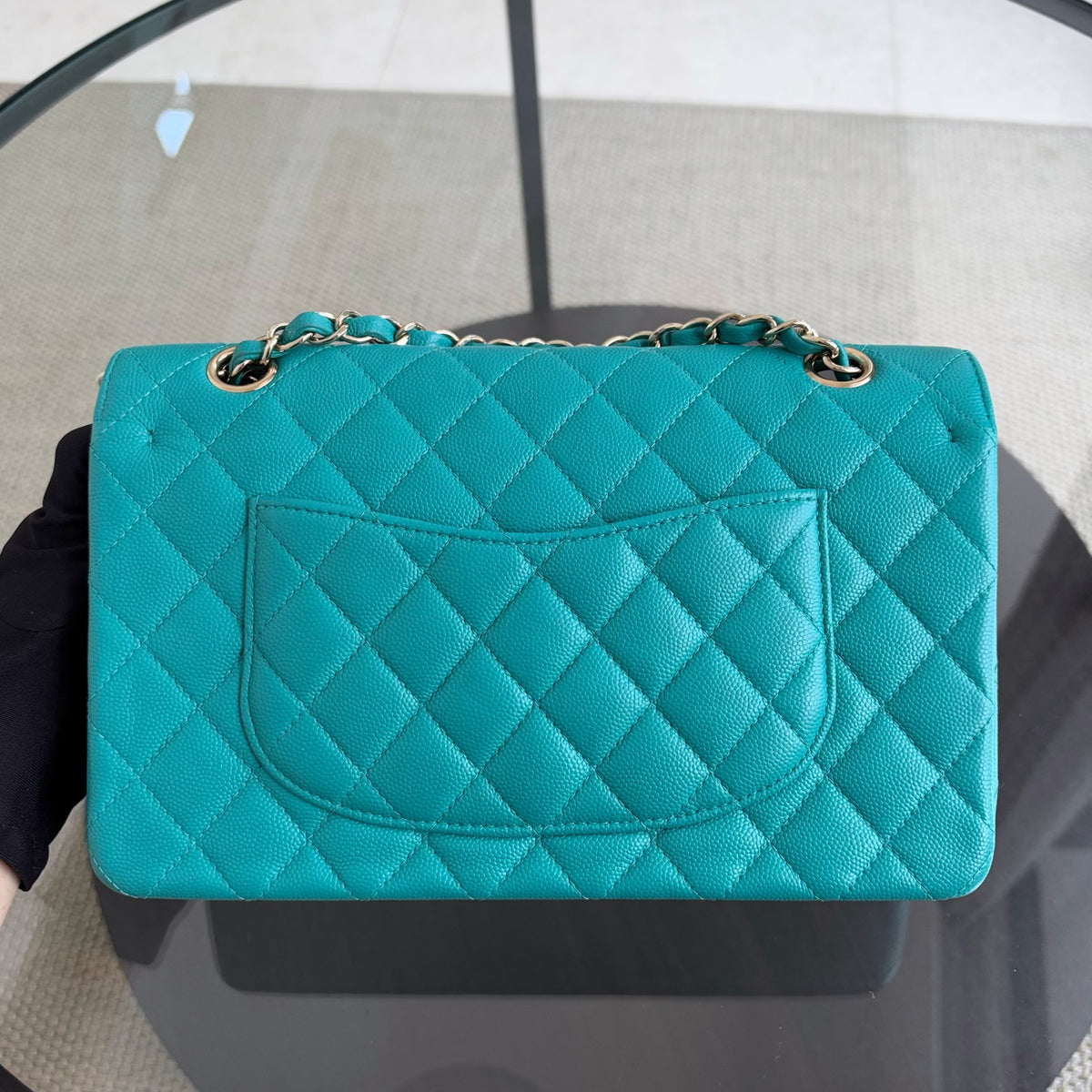Chanel Classic Flap Medium - Caviar 25CM Quilted Cyan Blue Gold Hardware Series 23