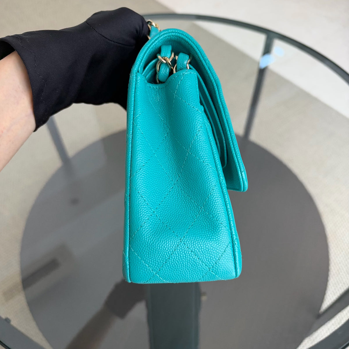 Chanel Classic Flap Medium - Caviar 25CM Quilted Cyan Blue Gold Hardware Series 23