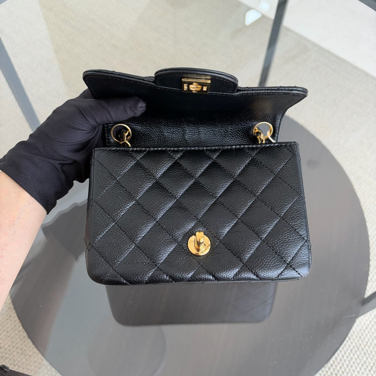 Chanel Classic Flap Mini Square - Caviar Quilted Black 24K Gold Hardware Series 11