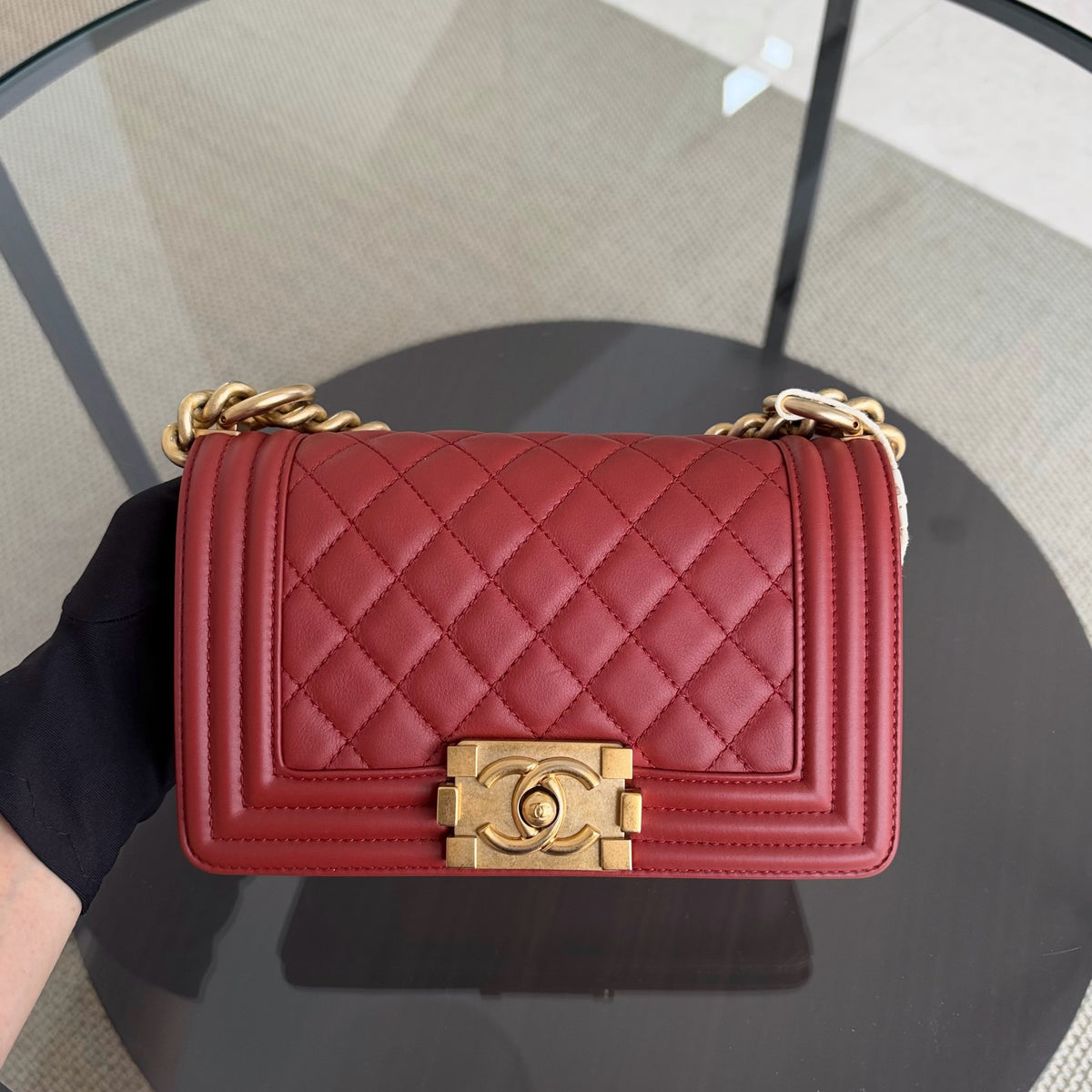 Chanel Boy Small - Calfskin 20CM Quilted Red Gols Hardware Series 26