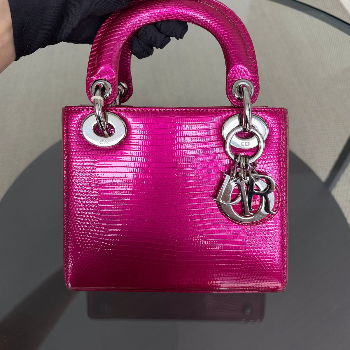 Dior Lady Mini - Exotic Pink Lizard Silver Hardware