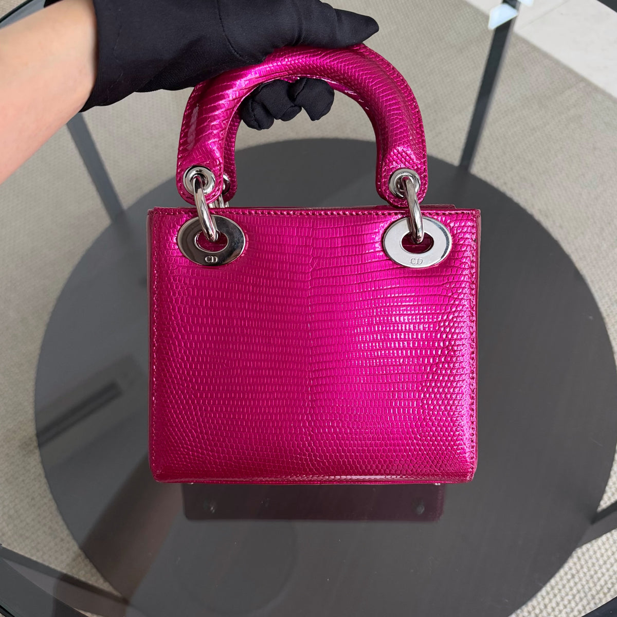 Dior Lady Mini - Exotic Pink Lizard Silver Hardware