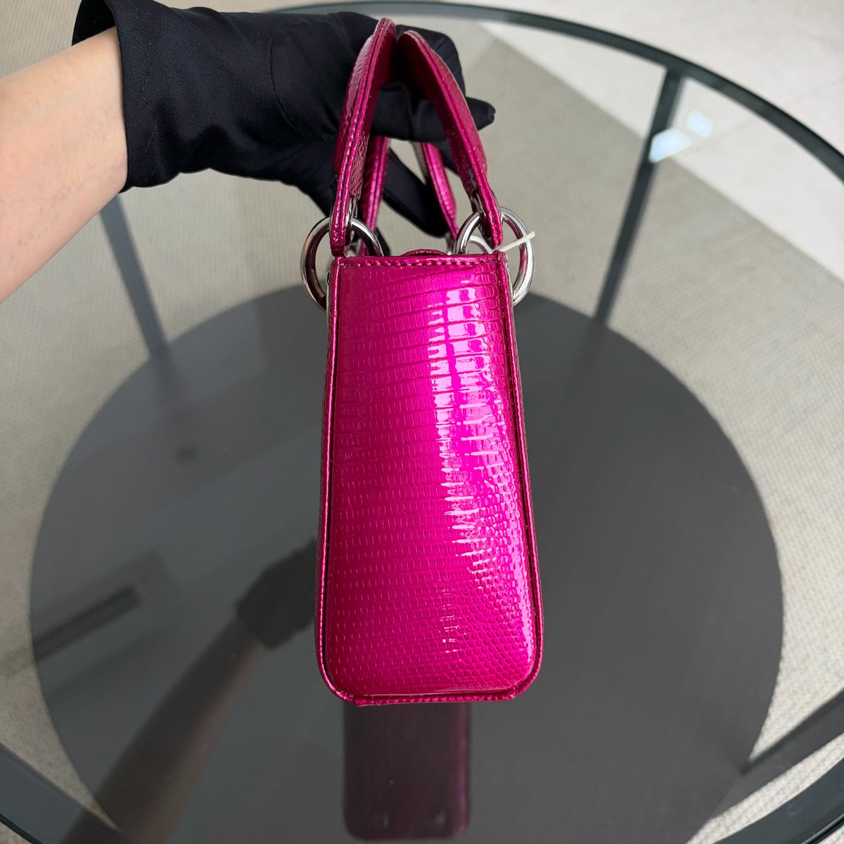 Dior Lady Mini - Exotic Pink Lizard Silver Hardware