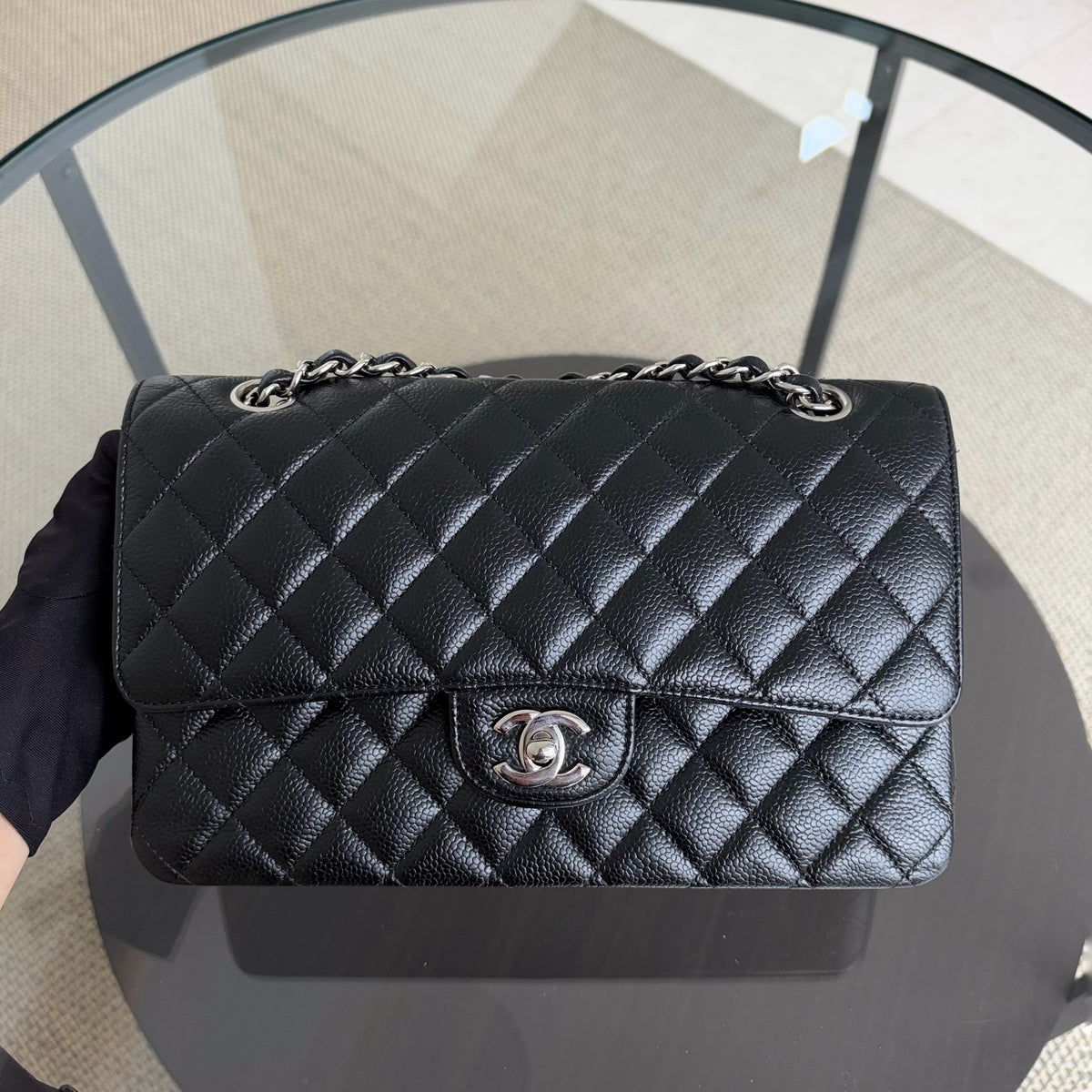 Chanel Classic Flap Medium - Caviar 25CM Quilted Black Silver Hardware Series 21