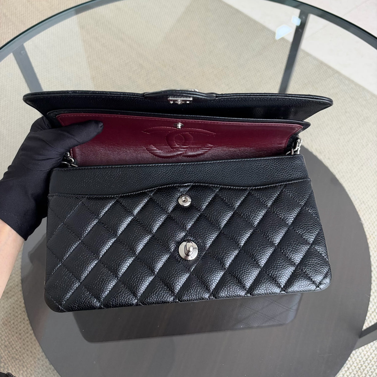 Chanel Classic Flap Medium - Caviar 25CM Quilted Black Silver Hardware Series 21