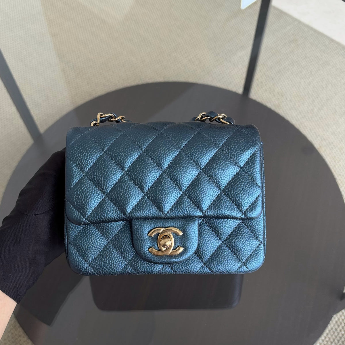 Chanel Classic Flap Mini Square - Caviar Quilted Dark Blue Gold Hardware Series 25