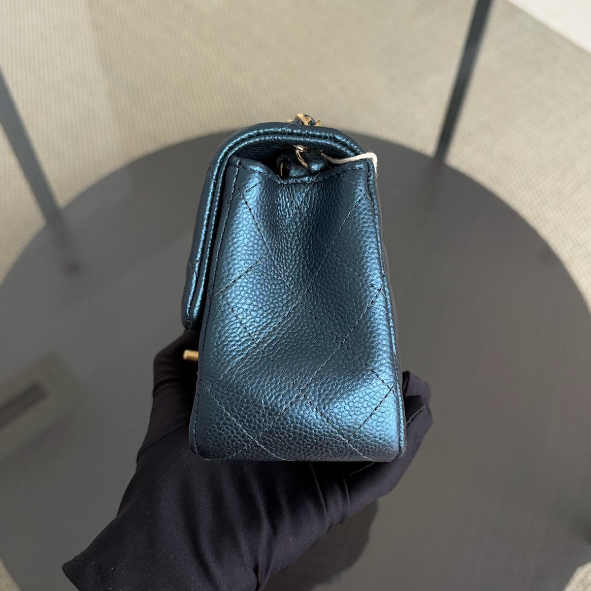 Chanel Classic Flap Mini Square - Caviar Quilted Dark Blue Gold Hardware Series 25