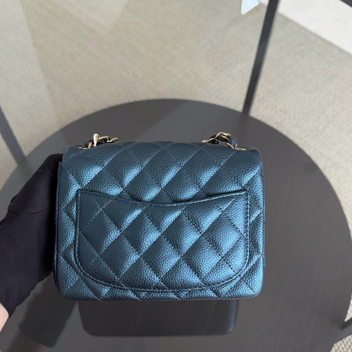 Chanel Classic Flap Mini Square - Caviar Quilted Dark Blue Gold Hardware Series 25