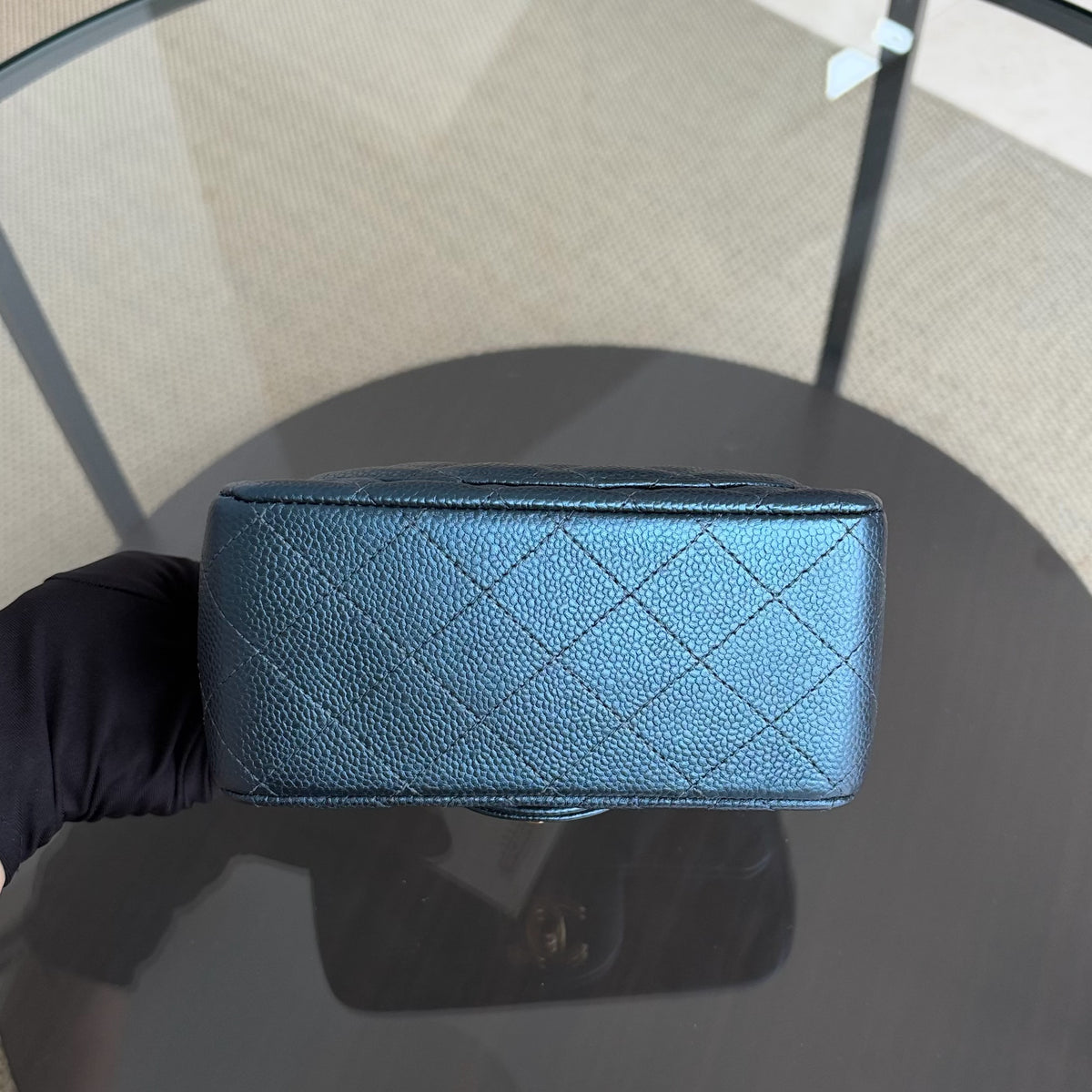 Chanel Classic Flap Mini Square - Caviar Quilted Dark Blue Gold Hardware Series 25