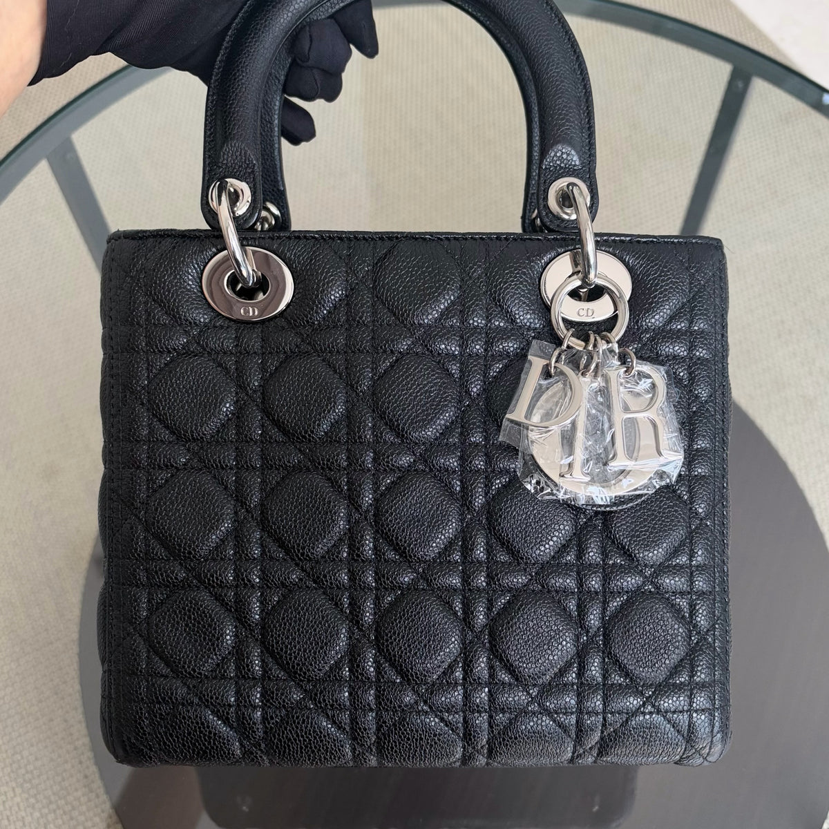 Dior Lady Medium - Cannage Caviar Black Silver Hardware