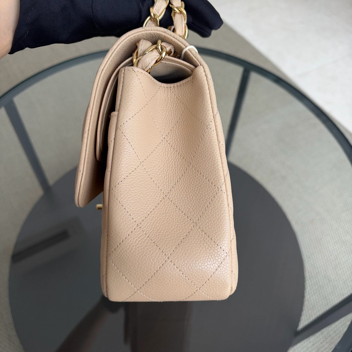 Chanel Classic Flap Jumbo - Caviar Quilted Double Flap Light Beige Gold Hardware Series 14