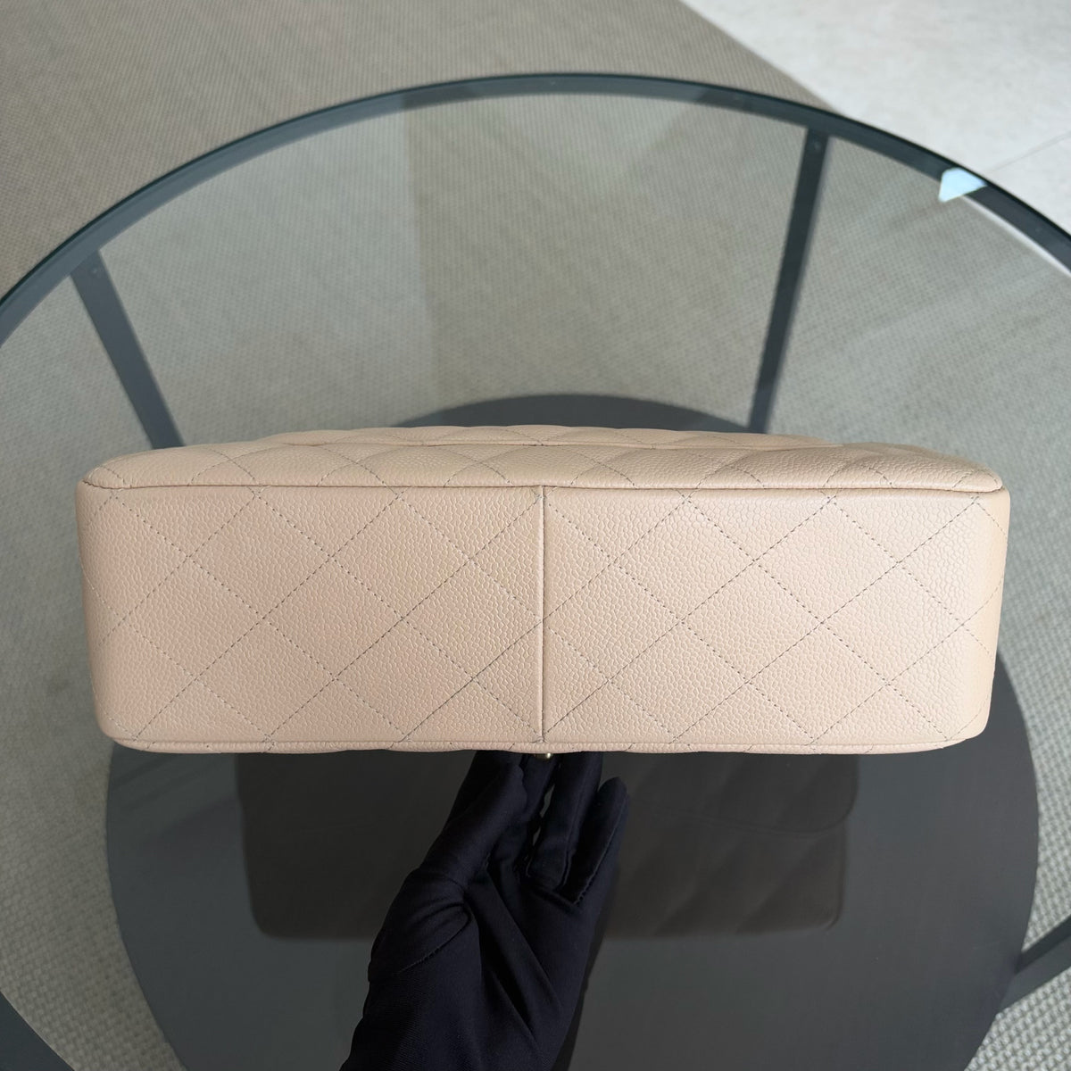 Chanel Classic Flap Jumbo - Caviar Quilted Double Flap Light Beige Gold Hardware Series 14