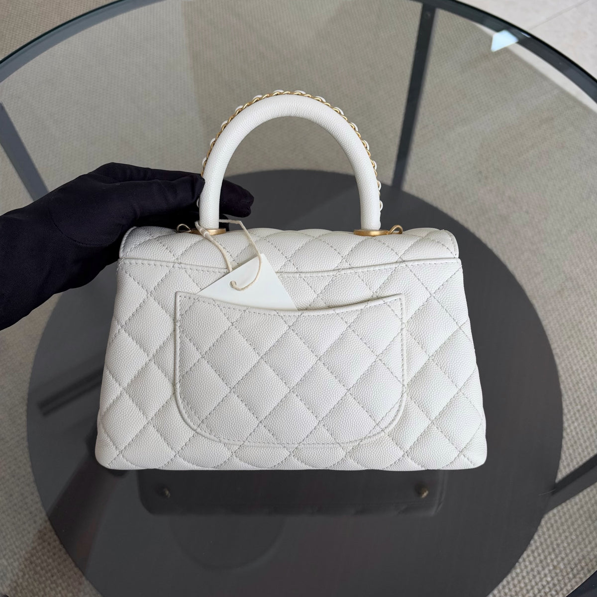 Chanel Coco Handle Small - 24CM Caviar Quilted White Gold Hardware Microchip
