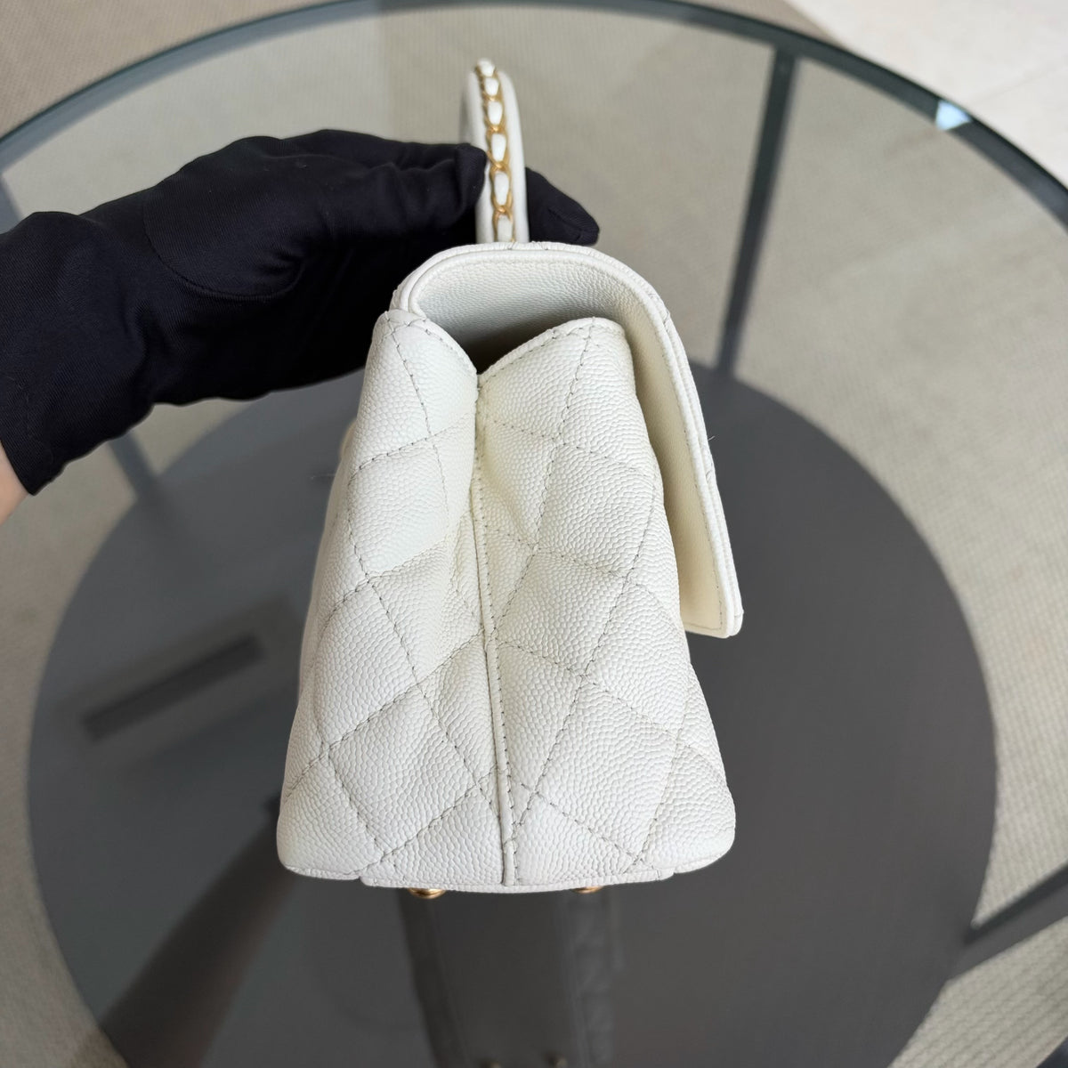Chanel Coco Handle Small - 24CM Caviar Quilted White Gold Hardware Microchip