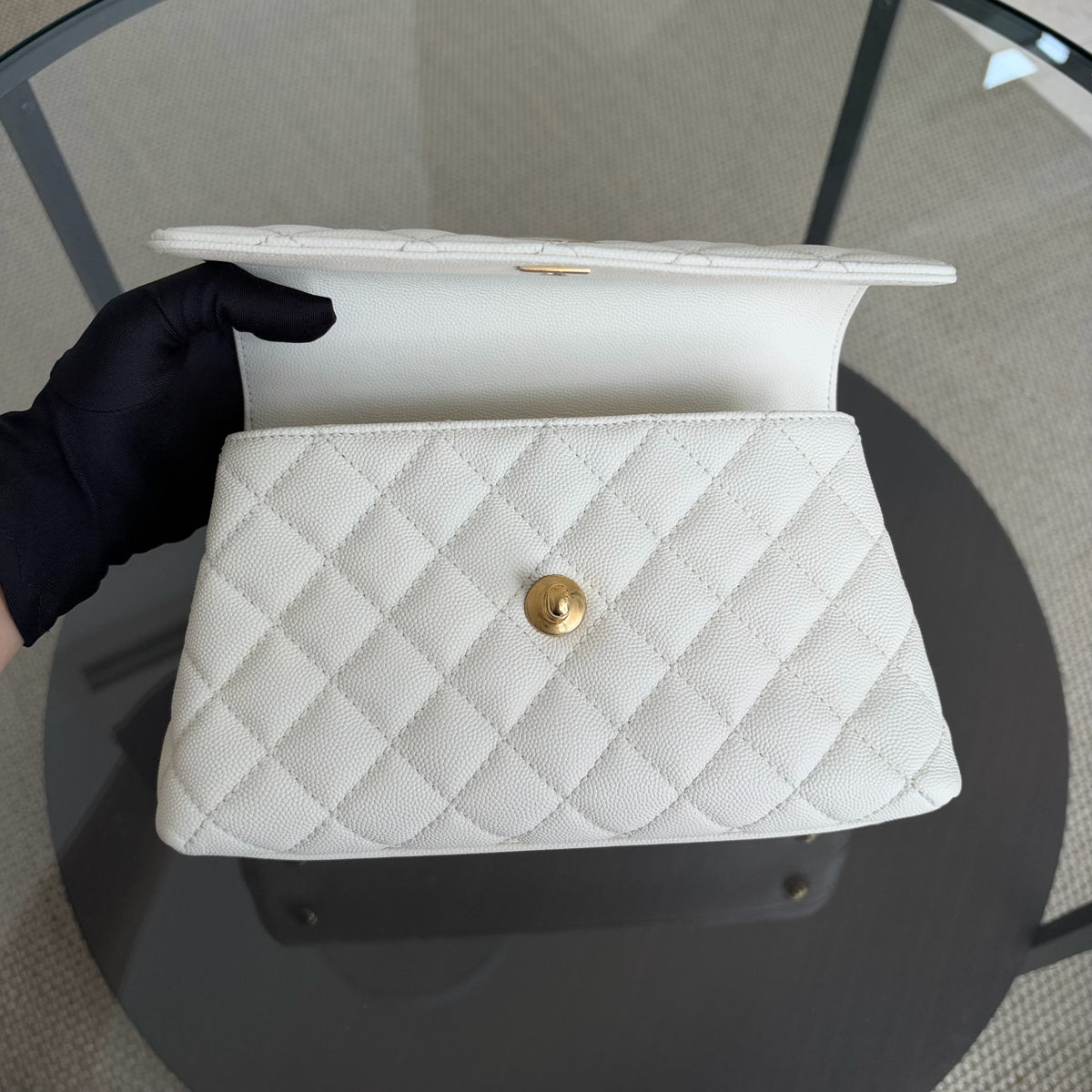 Chanel Coco Handle Small - 24CM Caviar Quilted White Gold Hardware Microchip