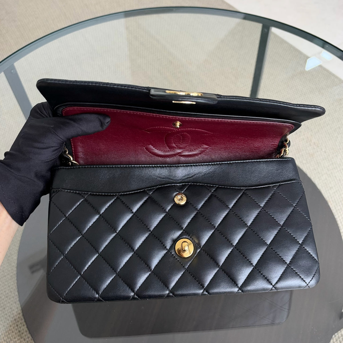 Chanel Classic Flap Medium - 25CM Quilted Lambskin Black Gold Hardware Series 13