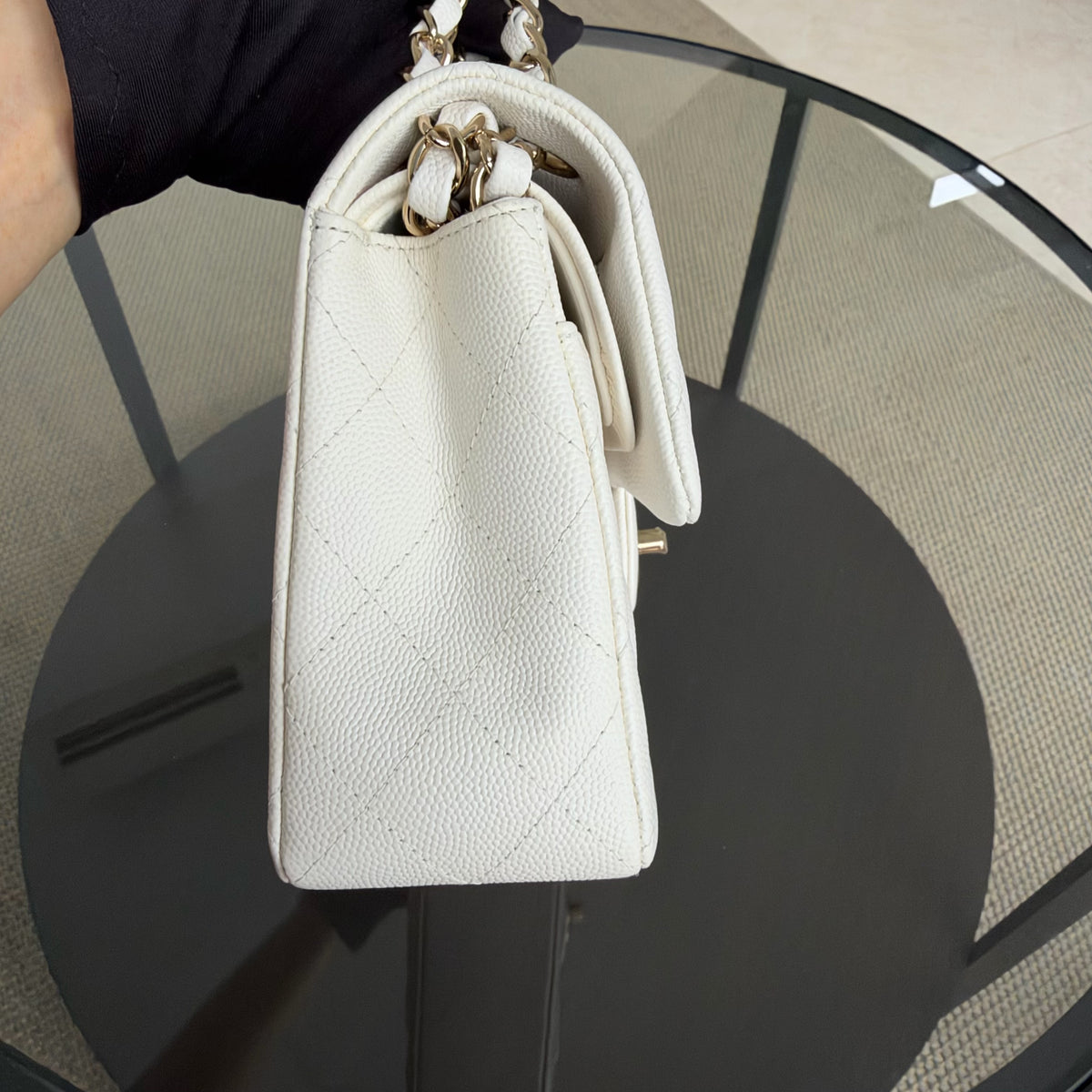 Chanel Classic Flap Small - Caviar 23CM Quilted White Gold Hardware Series 28