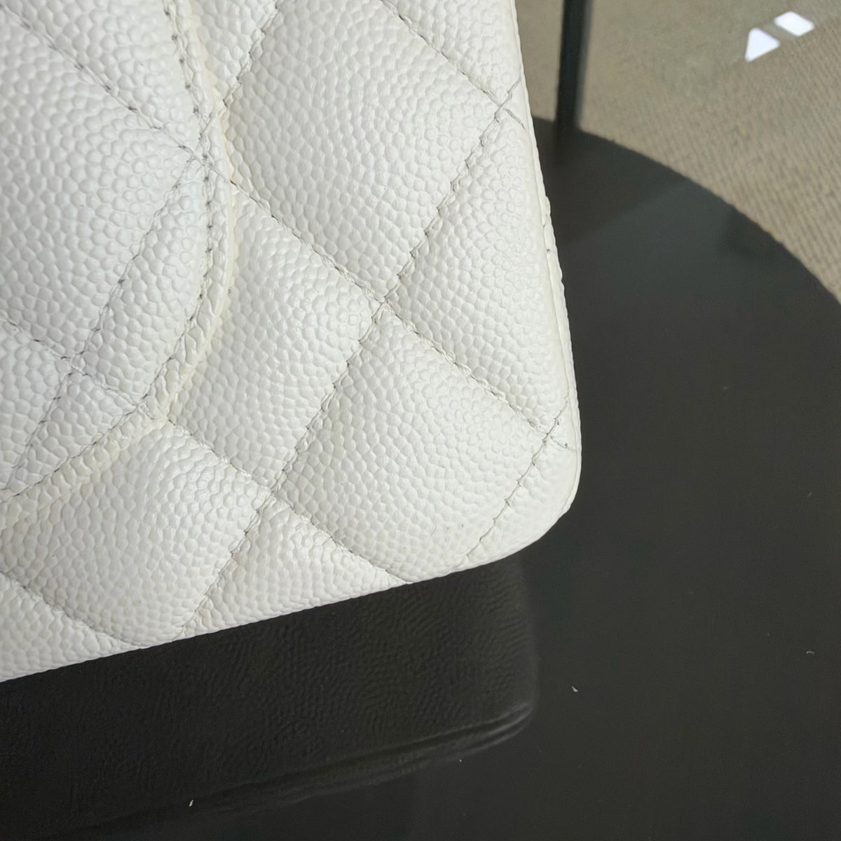 Chanel Classic Flap Small - Caviar 23CM Quilted White Gold Hardware Series 28
