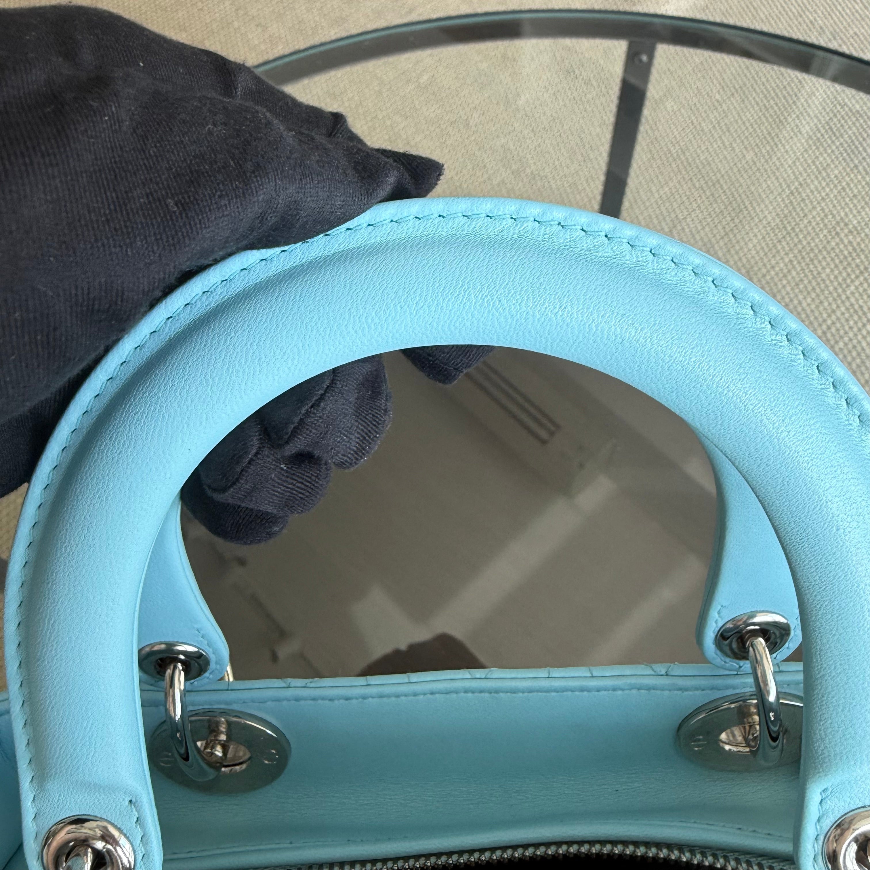 Dior Lady Medium - Cannage Lambskin Light Baby Blue Silver Hardware