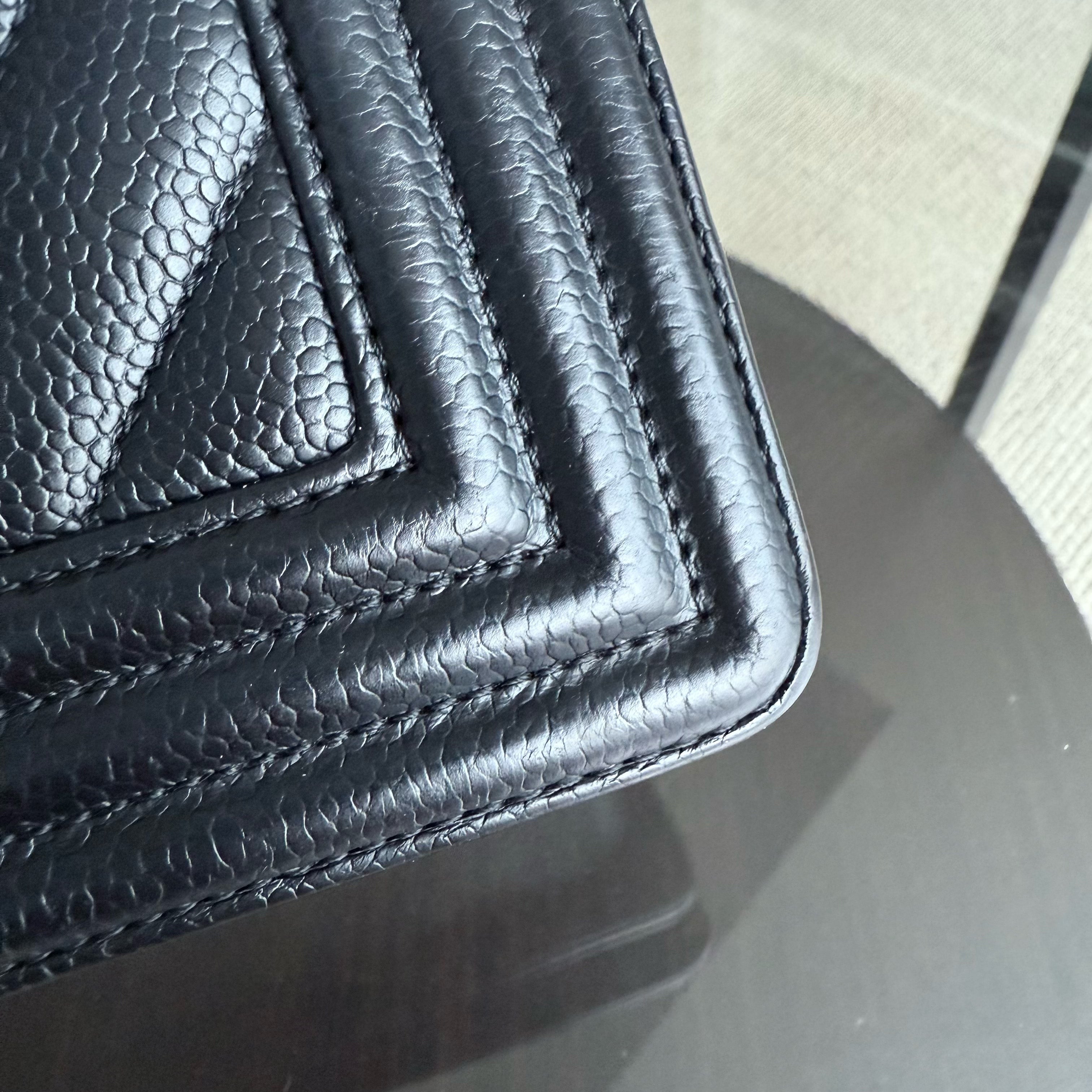 Chanel Boy Medium - Caviar 25CM Chevron Black Ruthenium Silver Hardware Series 29