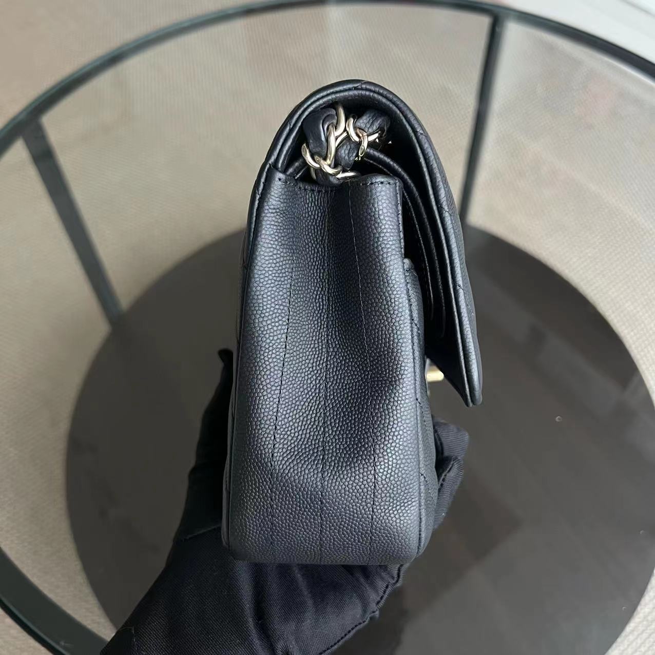 Chanel Classic Flap Medium - Caviar 25CM Chevron Grained Calfskin Black Golden Hardware Series 27