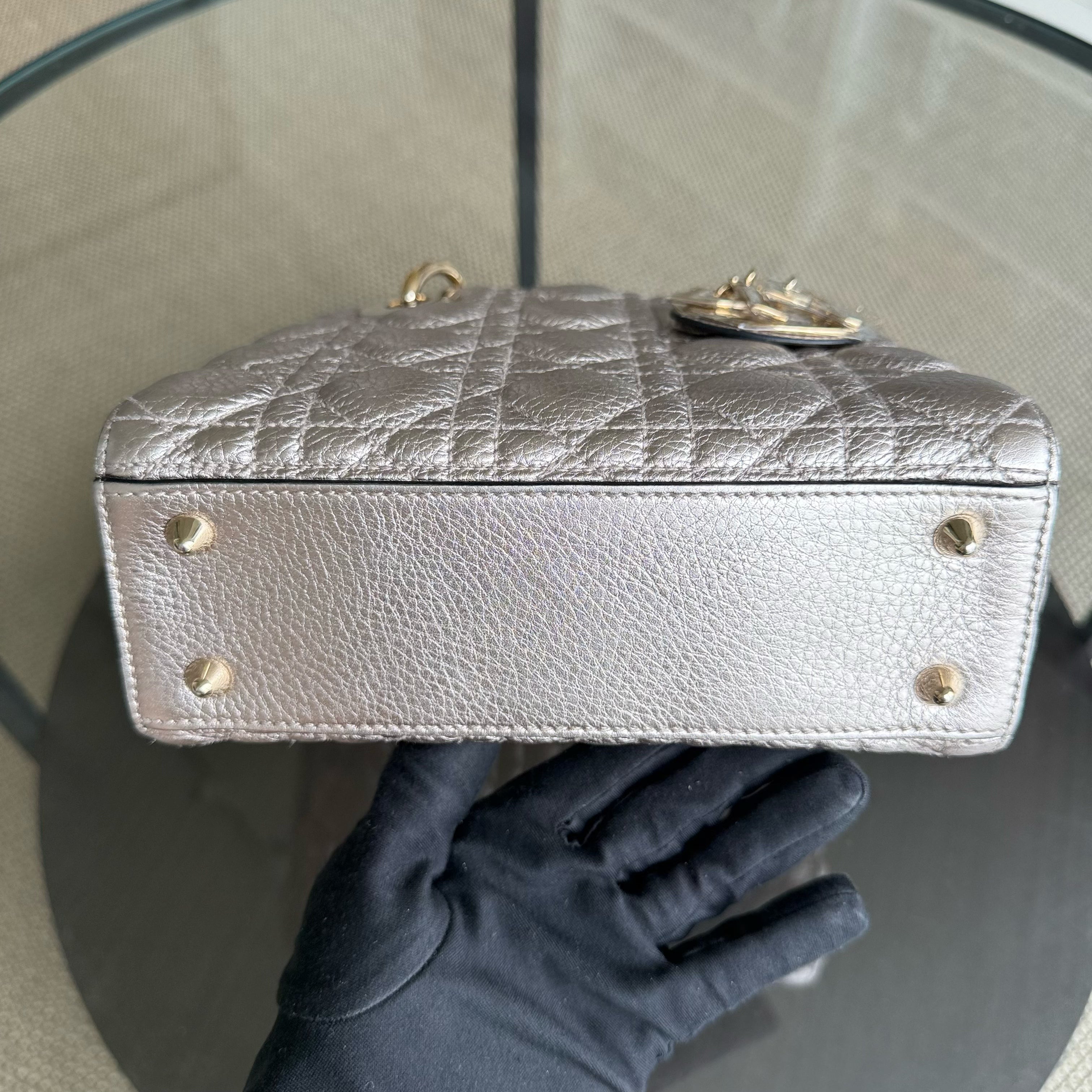 Dior Lady Small - Cannage Clafskin Rose Gold Metallic Gold Hardware