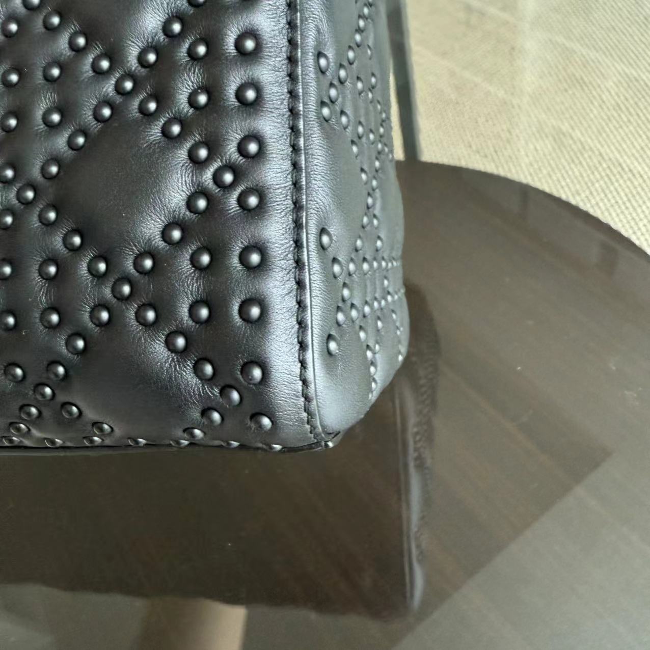 *Flap Open* Lady All Black Medium Studded Cannage Black Hardware
