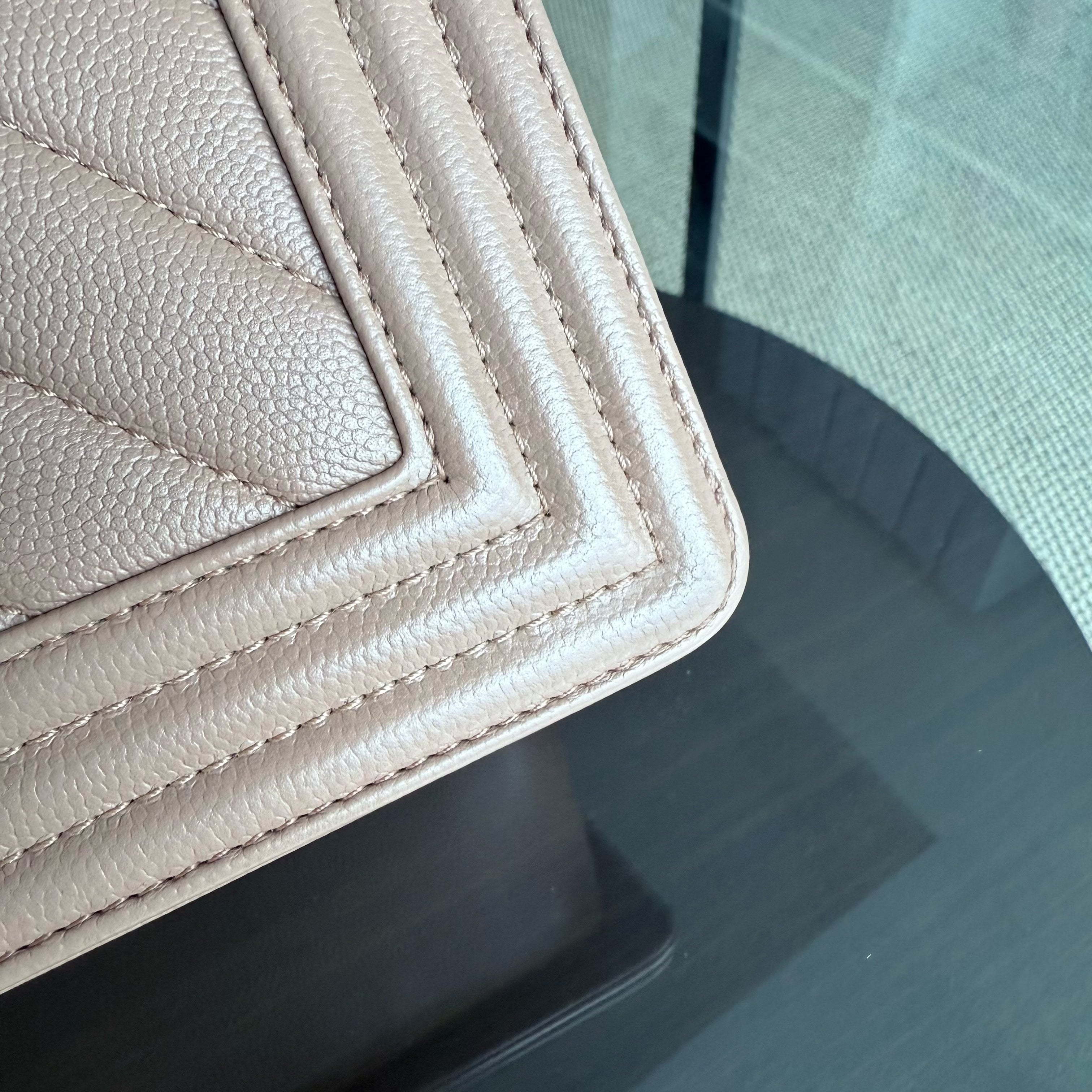 Chanel Boy Small - Caviar Chevron 23CM Dark Beige Blush Ruthenium Silver Hardware Series 24