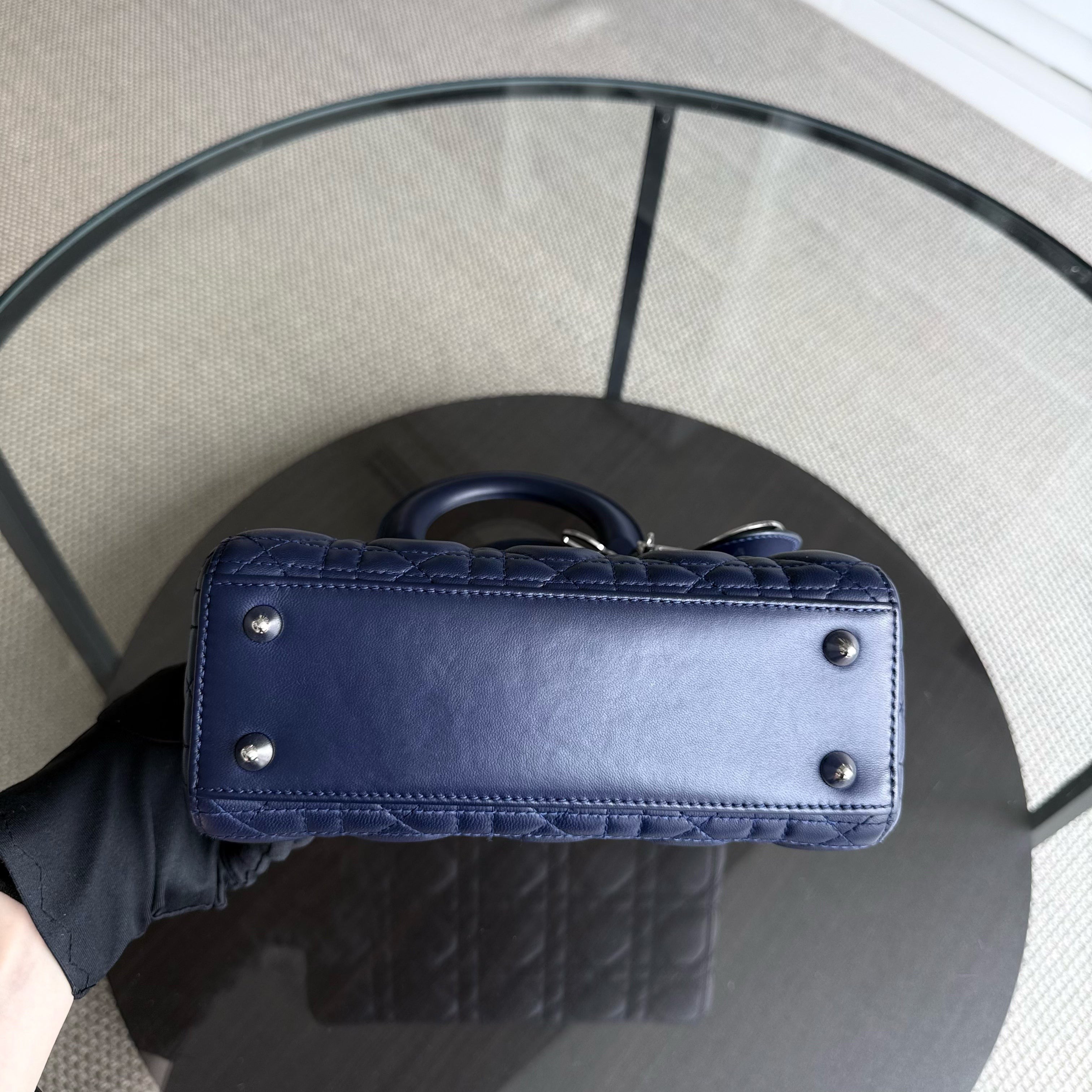 Dior Lady Small Flap - Cannage Lambskin Dark Blue Silver Hardware