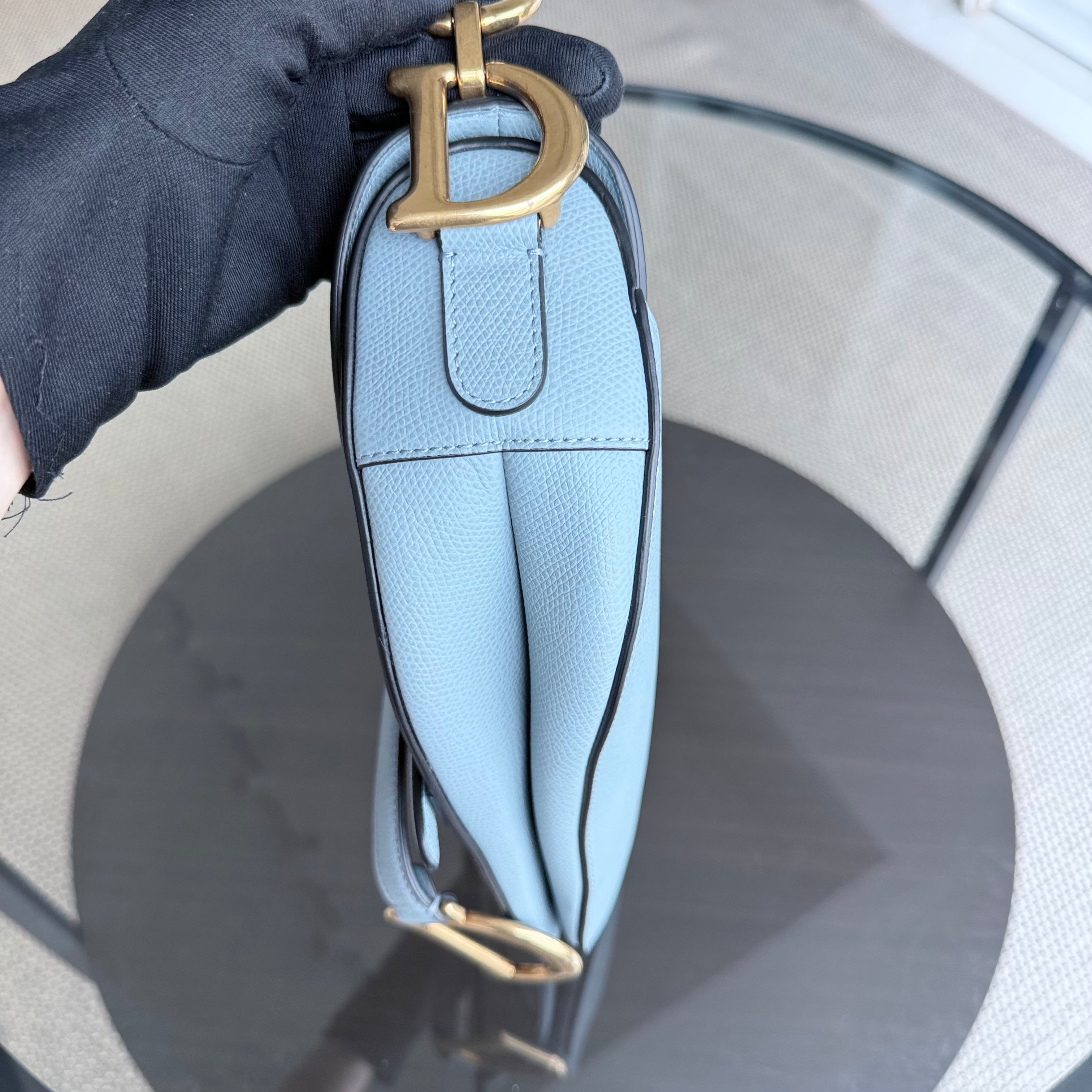 Dior Saddle Medium - 25CM Grained Calfskin Haze Blue Gold Hardware