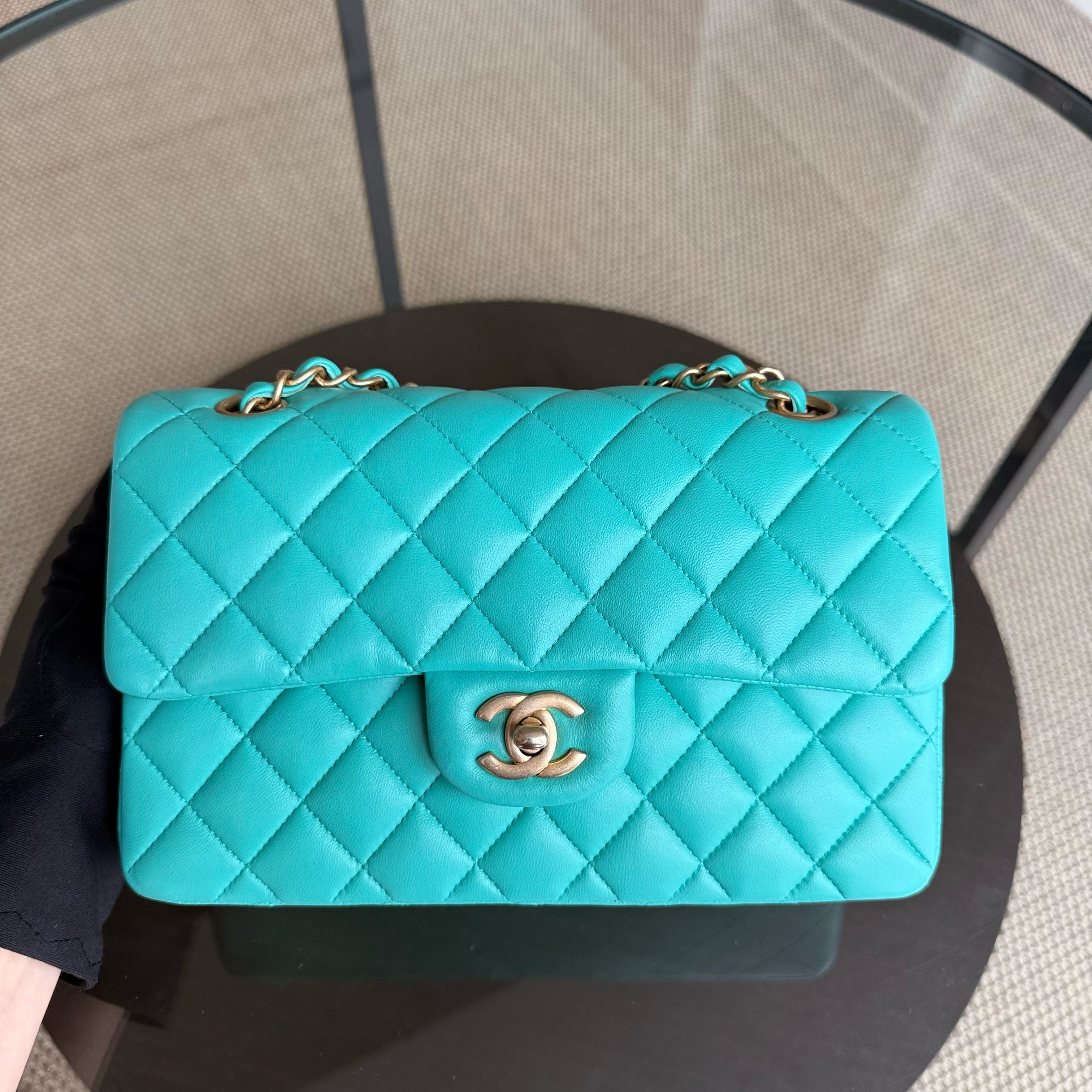 Chanel Classic Flap Small - 23CM Quilted Lambskin Blue Green Gold Hardware Series 27