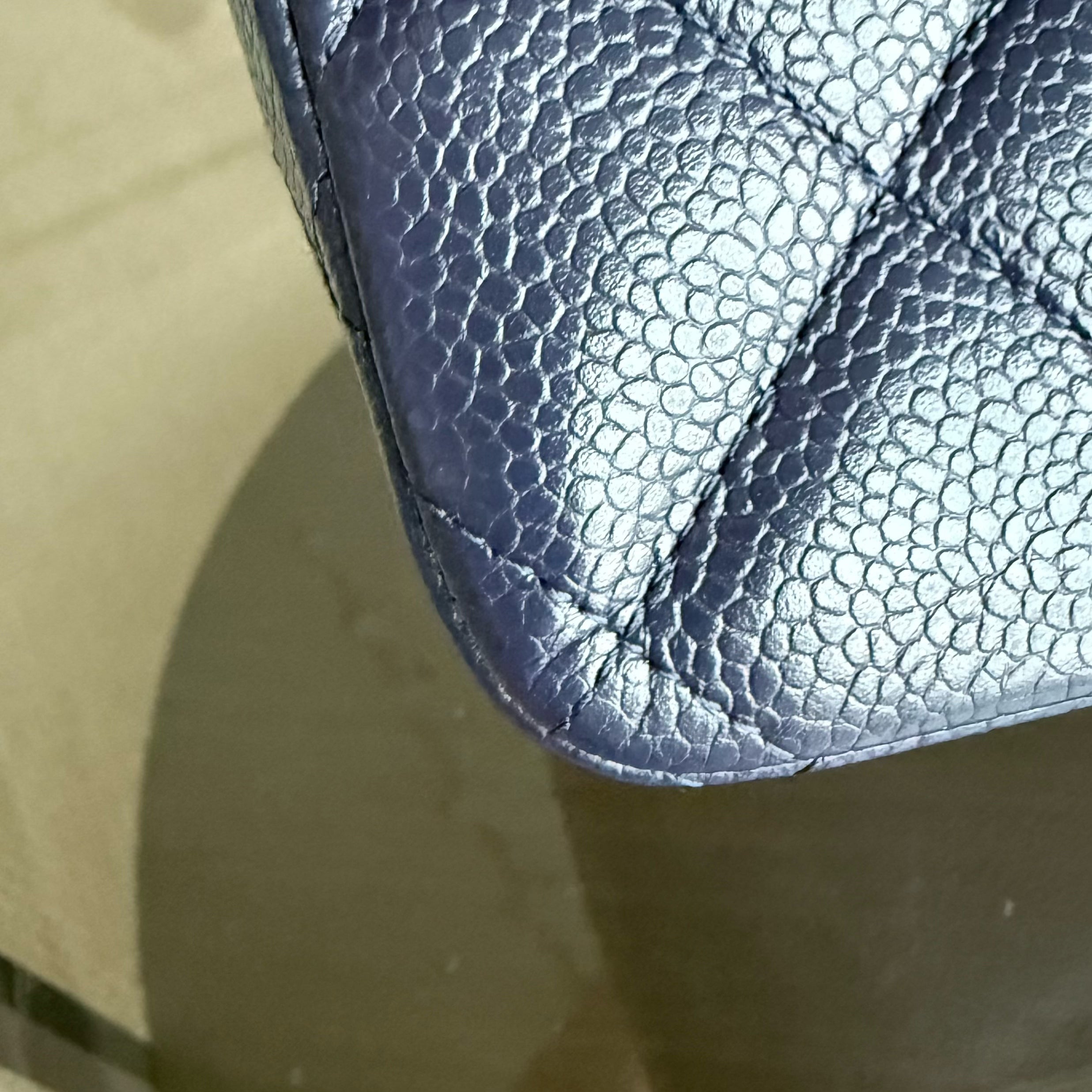 Chanel Classic Flap Jumbo - Caviar Double Flap 30CM Quilted Grained Calfskin Dark Blue Silver Hardware Series 19