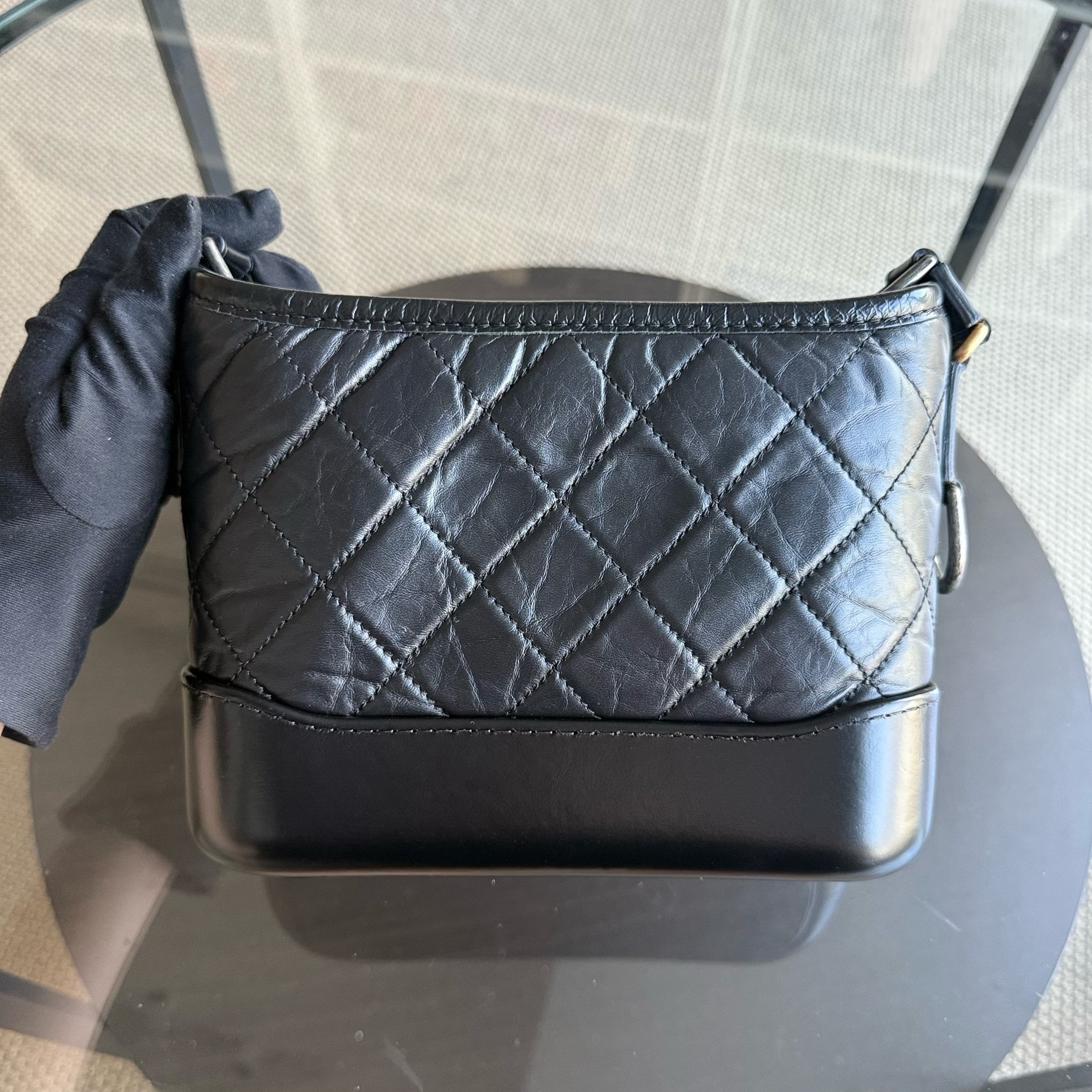 Chanel Gabrielle Small - Quilted Aged Calfskin Black Two-tone Gold Hardware Series 24