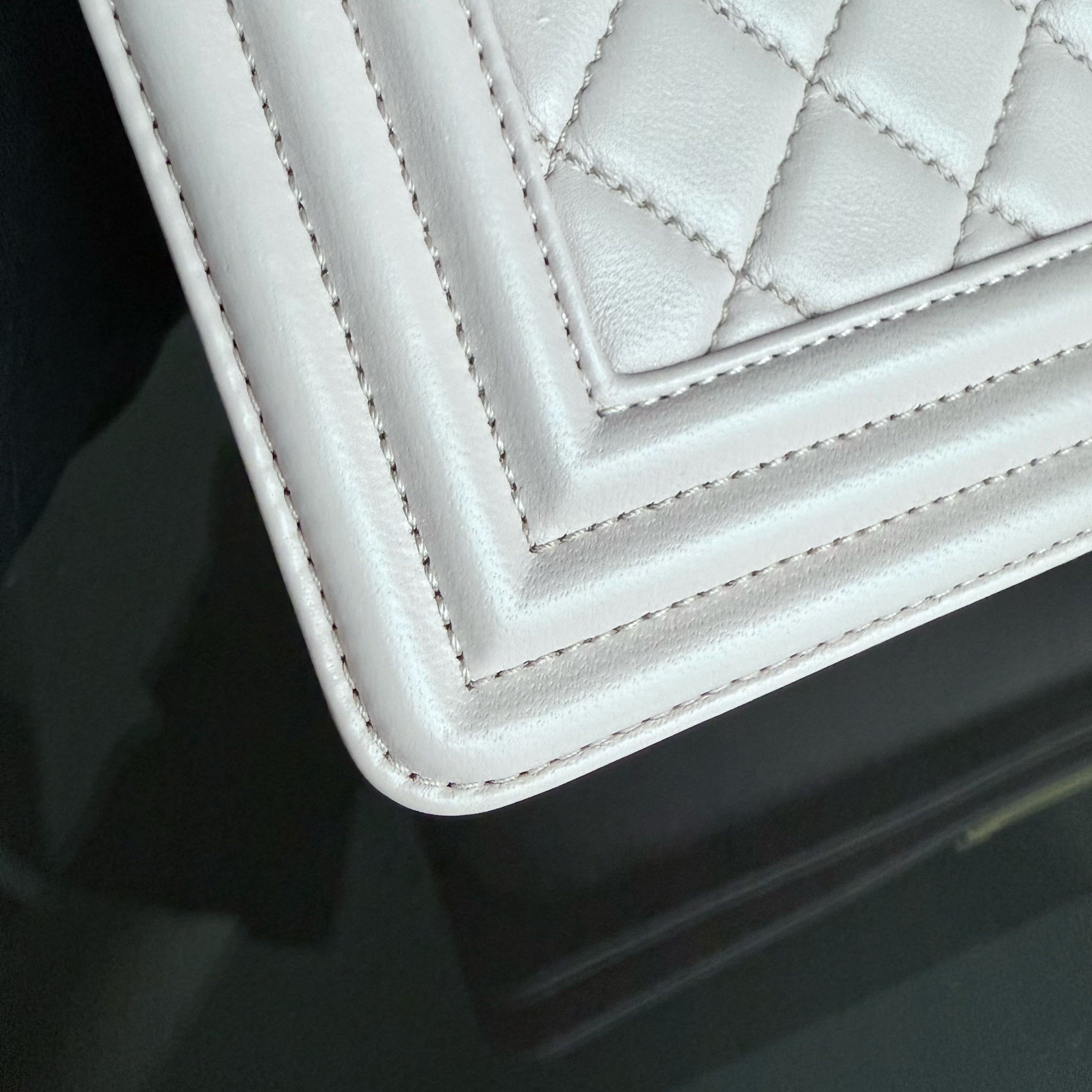 Chanel Boy Medium - 25CM Quilted Lambskin Sakura Light Pink Gold Hardware Series 24