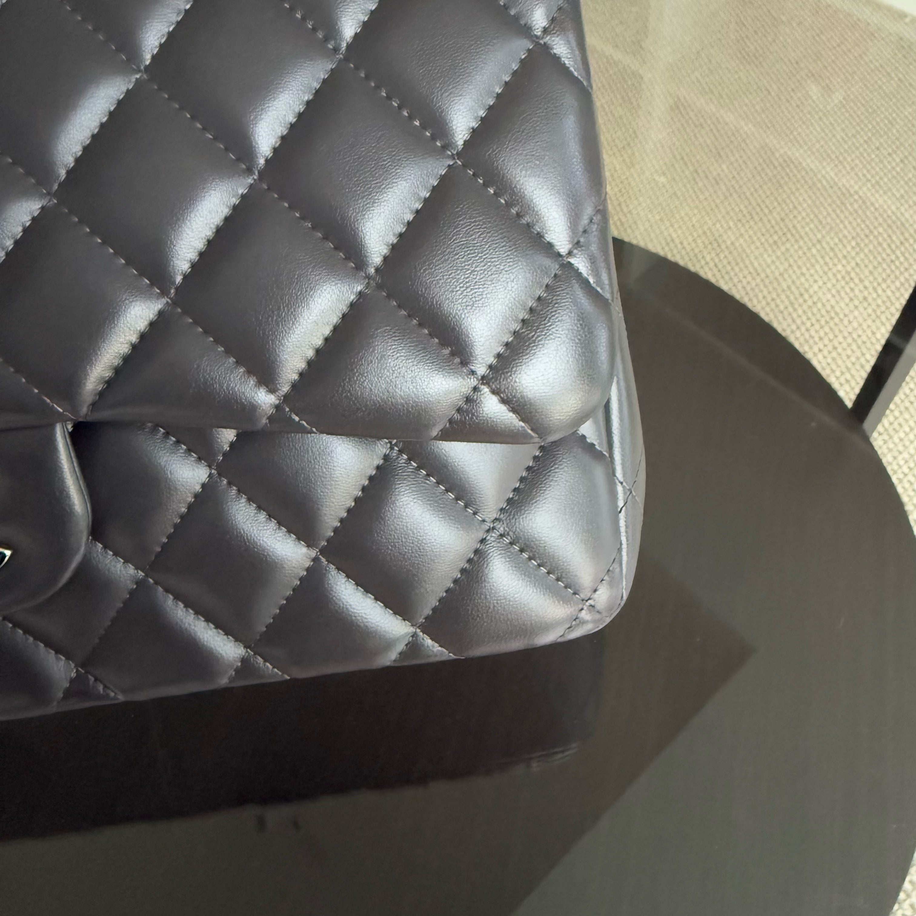 Chanel Classic Flap Jumbo - 30CM Quilted Lambskin Double Flap Dark Grey Gray Silver Hardware Series 16