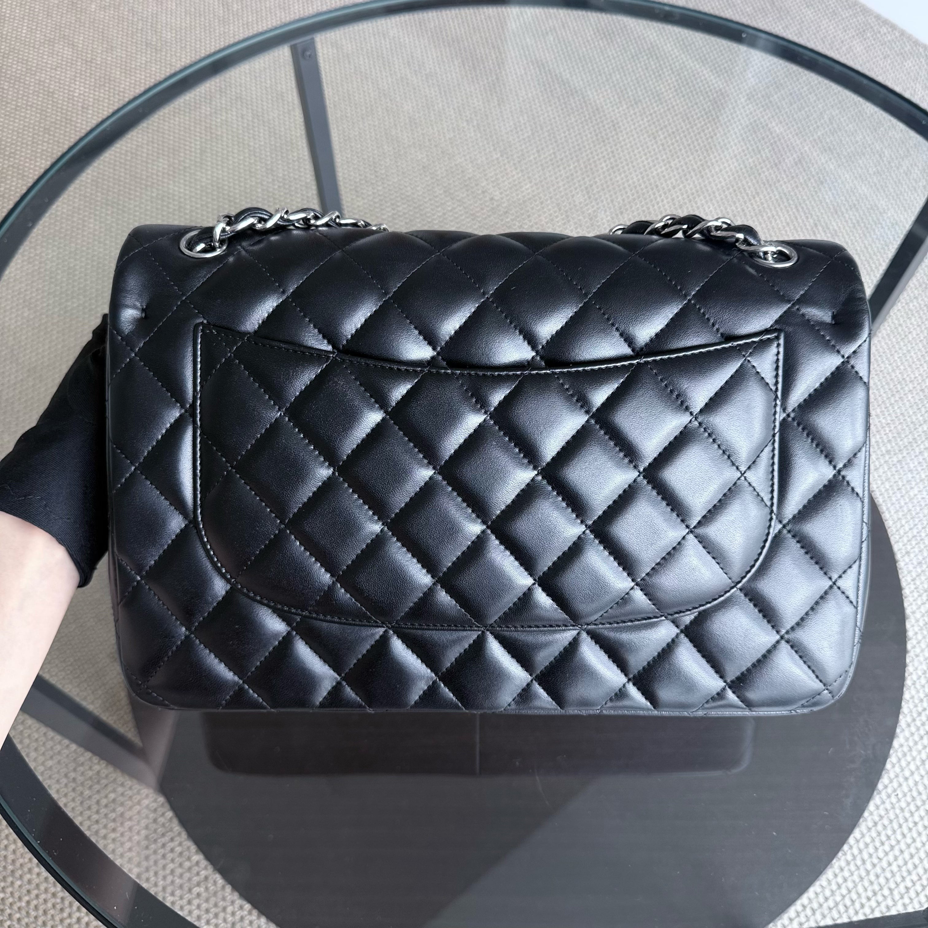 Chanel Classic Flap Jumbo - Double Flap 30CM Quilted Lambskin Black Silver Hardware Series 15