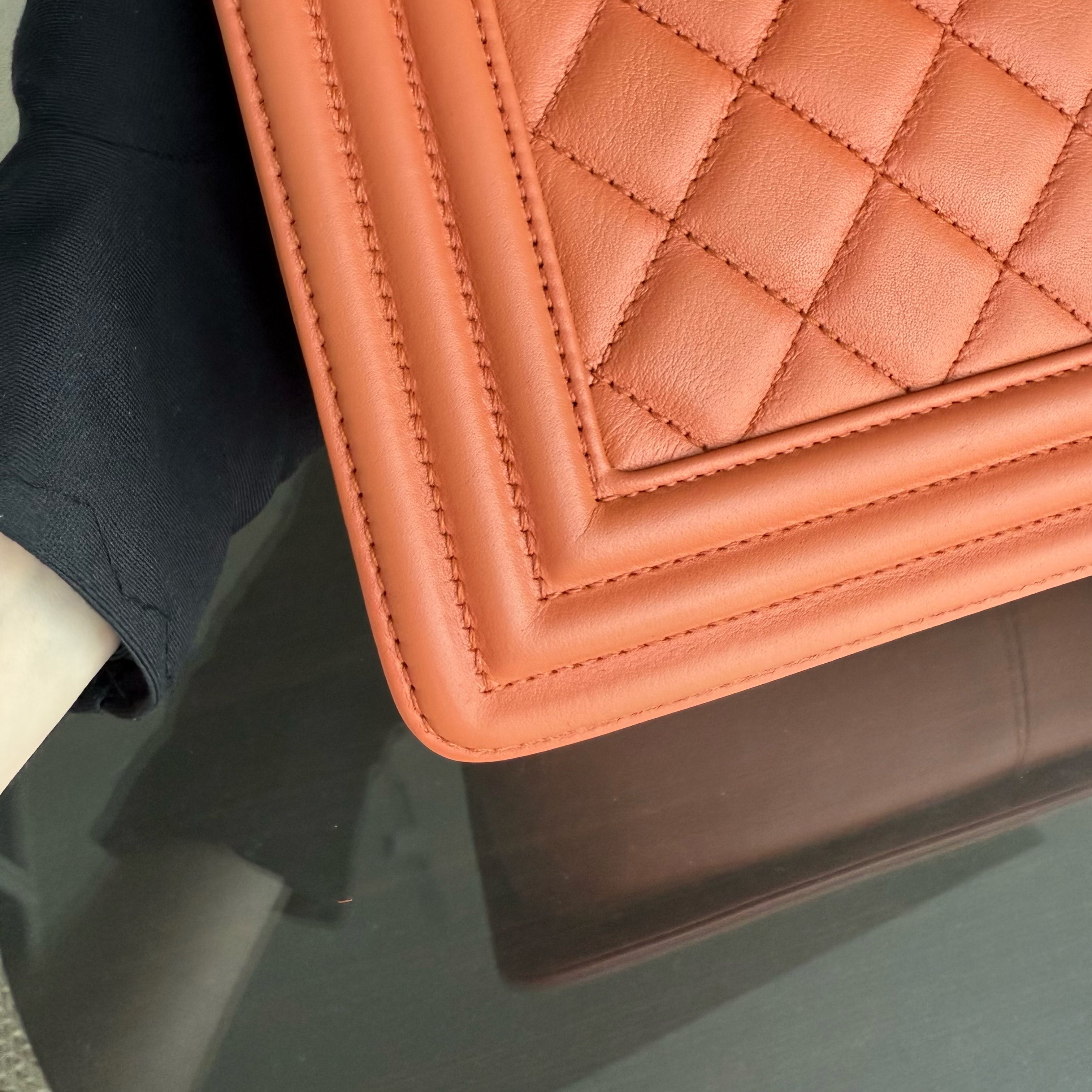 Chanel Boy Medium - 25CM Quilted Clafskin Caramel Aged Gold Hardware Series 20