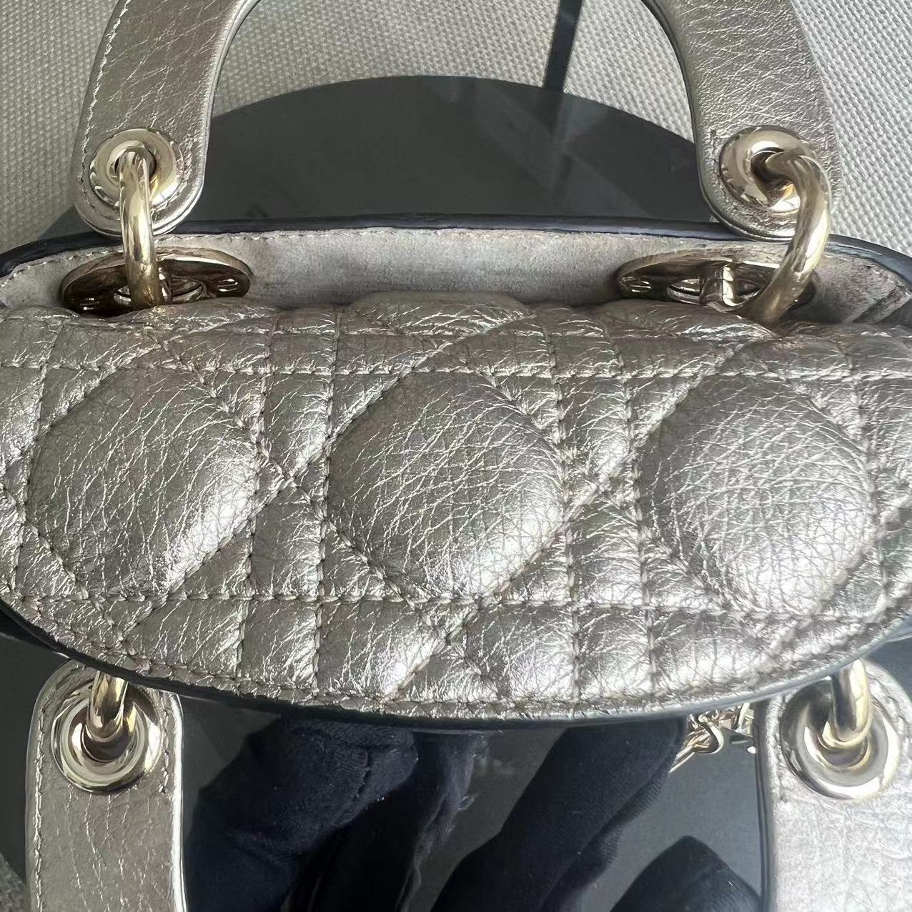 Dior Lady Mini - Cannage Calfskin Metallic Gold Golden Hardware
