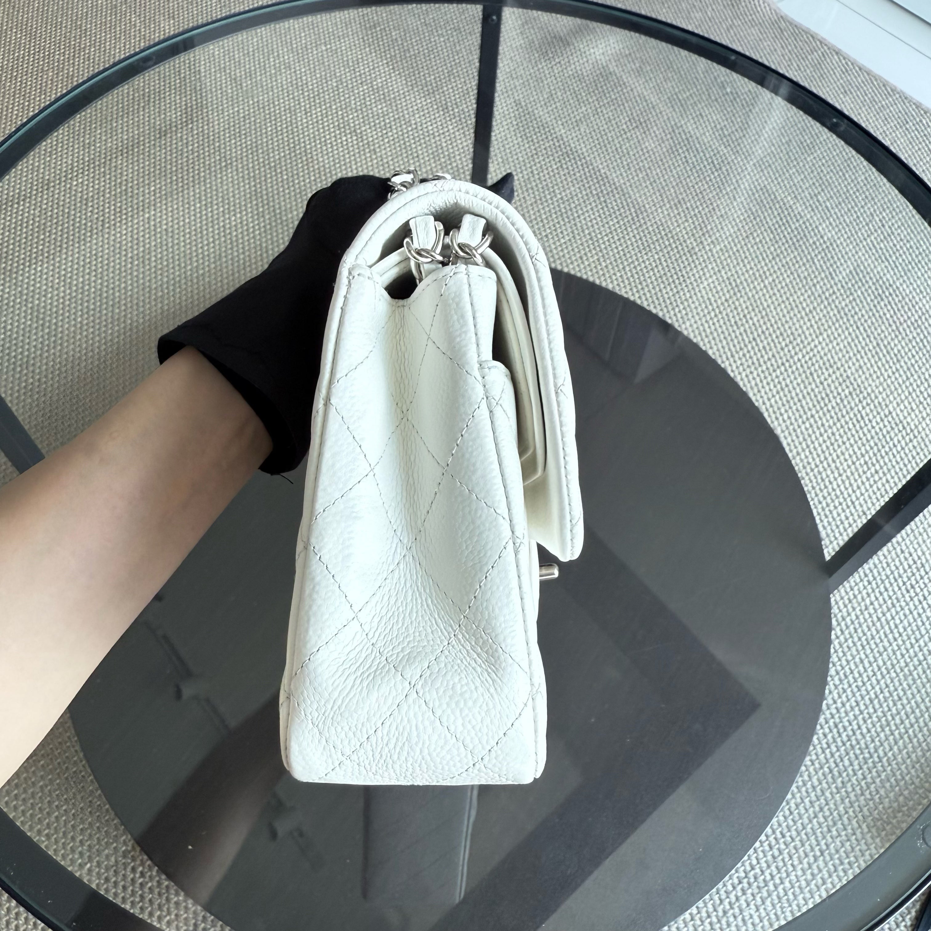 Chanel Classic Flap Medium - Caviar 25CM Quilted White Silver Hardware Series 18