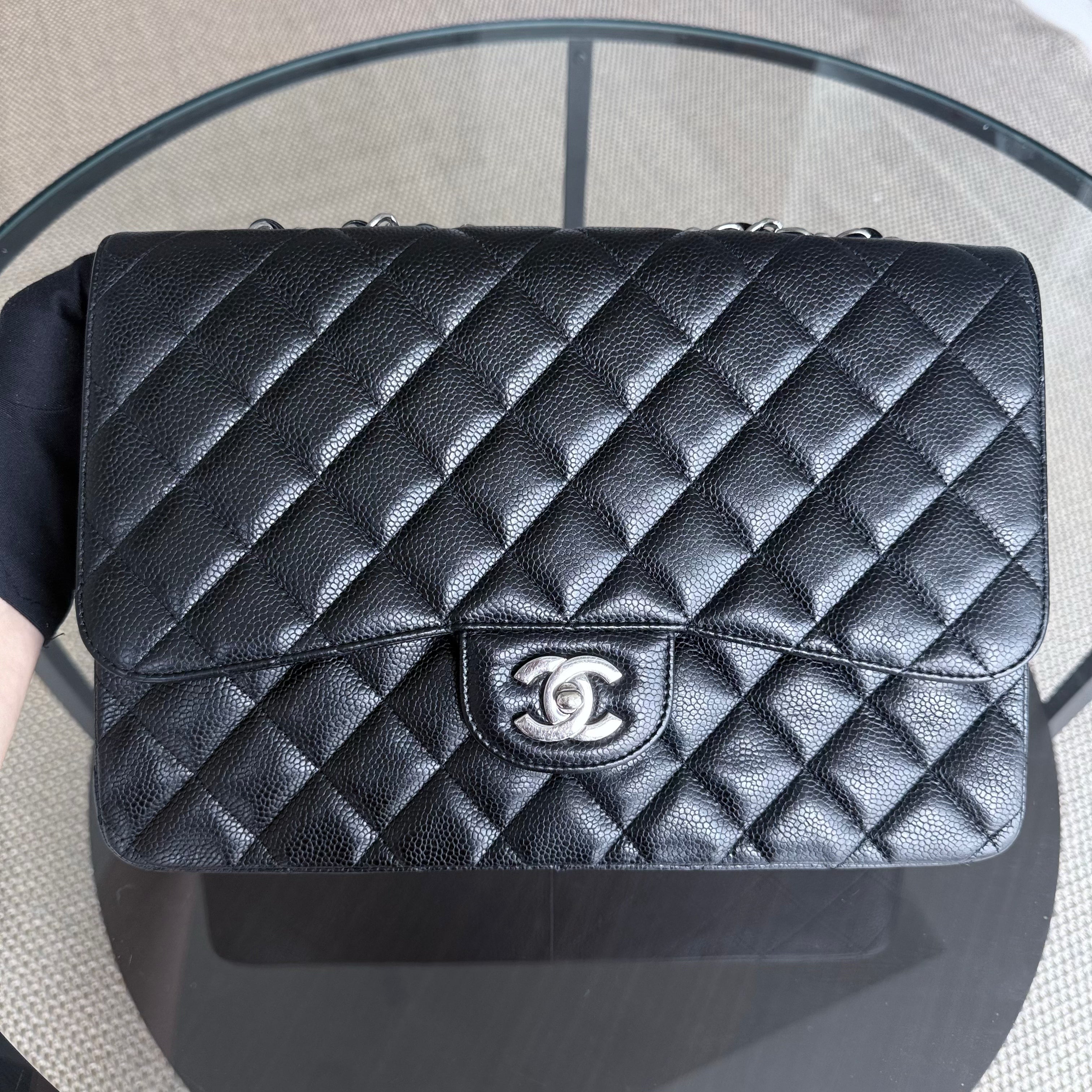 Chanel Classic Flap Jumbo - Single Flap Caviar 30CM Quilted Black Silver Hardware Series 13