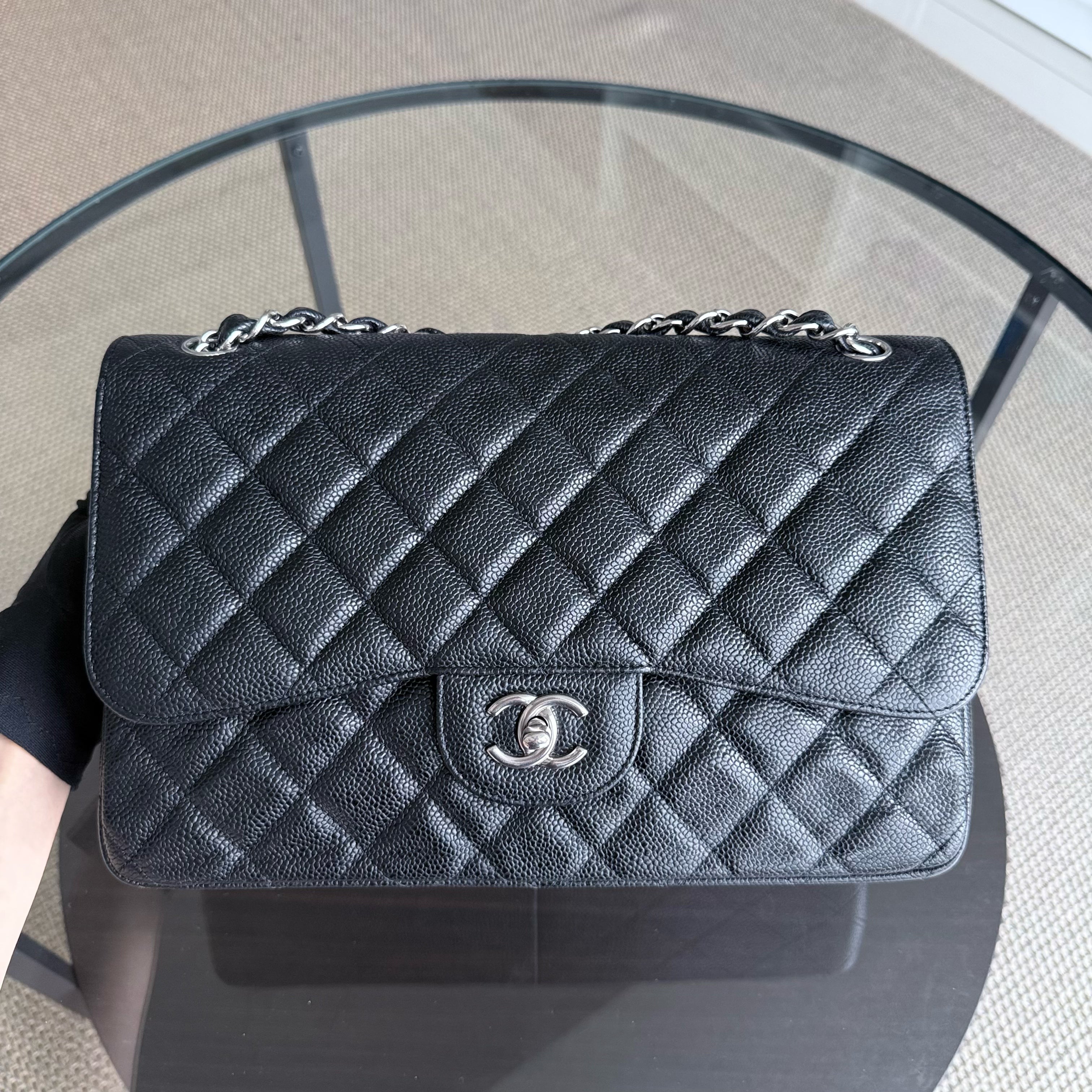 Chanel Classic Flap Jumbo - Double Flap Caviar 30CM Quilted Black Silver Hardware Series 16
