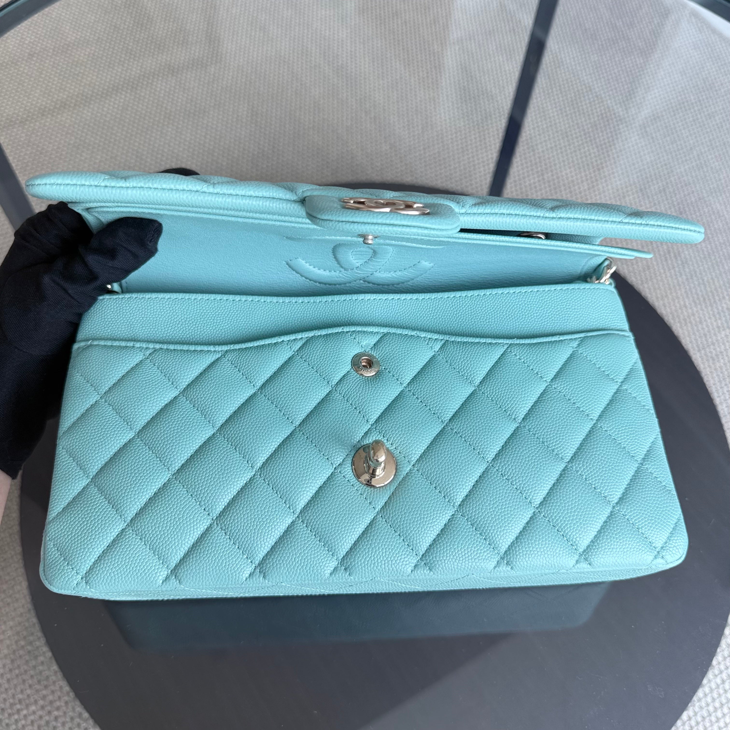 Chanel Classic Flap Medium - Caviar 25CM Quilted Light Blue Gold Hardware Series 29