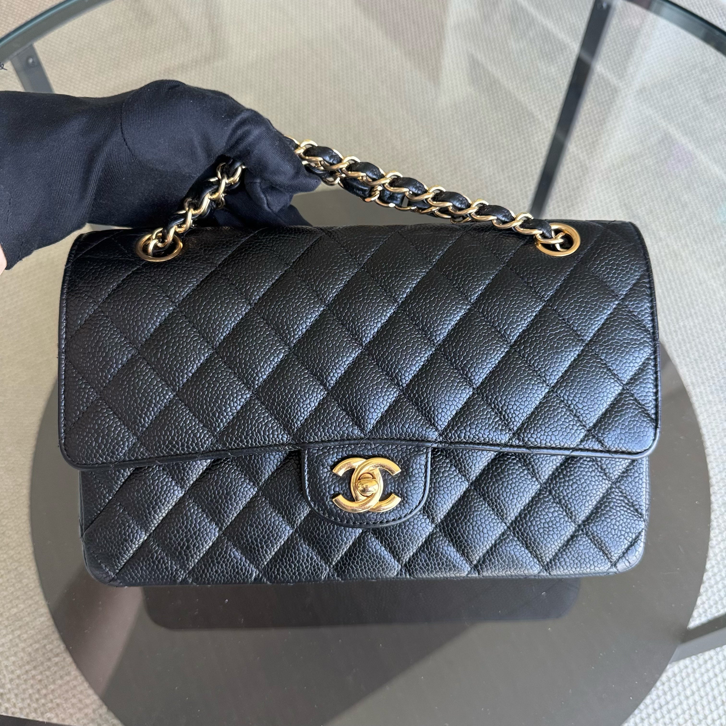 Chanel Classic Flap Medium - Caviar 25CM Quilted Black Gold Hardware Series 15