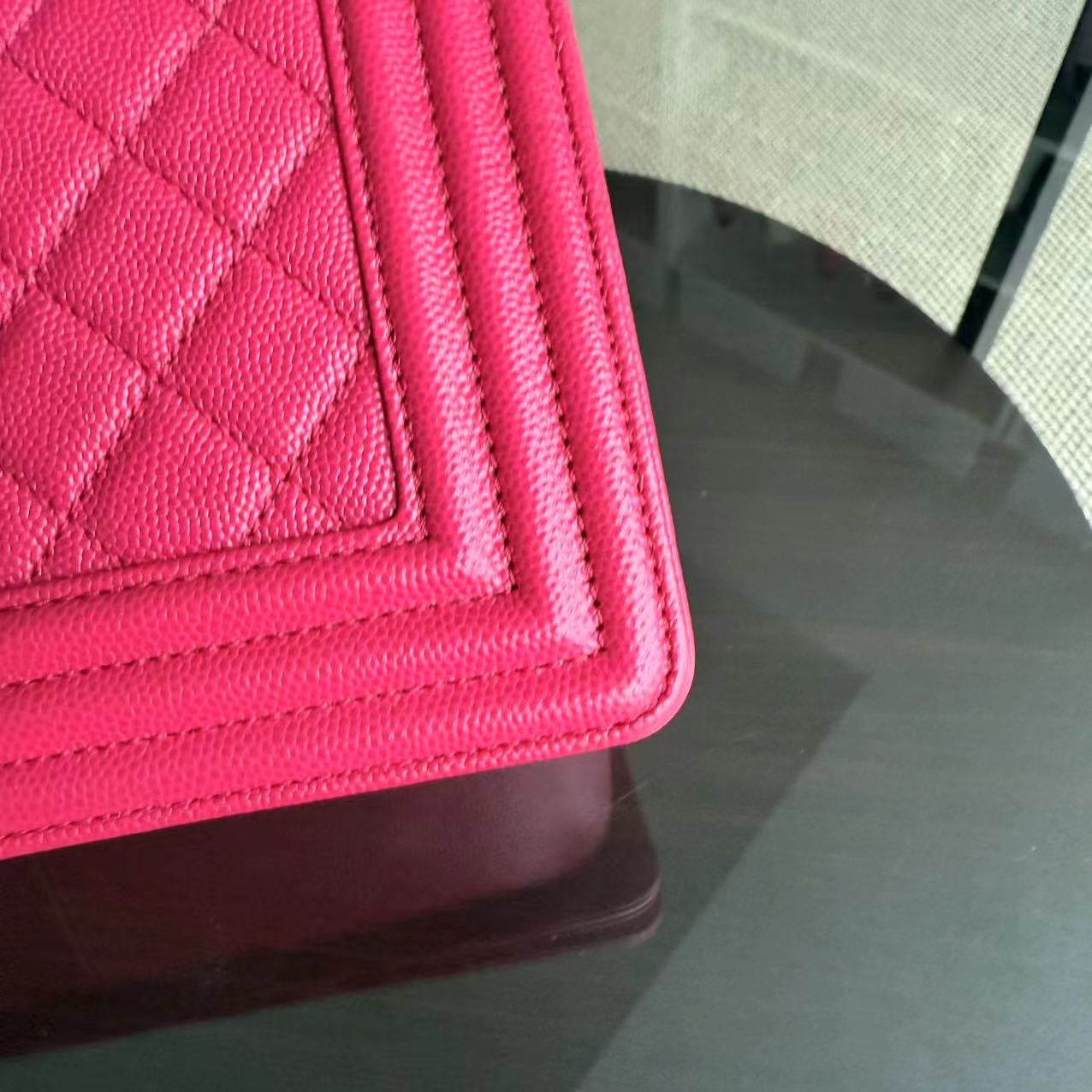 Chanel Boy Medium - Caviar 25CM Quilted Grained Calfskin Hot Pink Gold Hardware Series 23