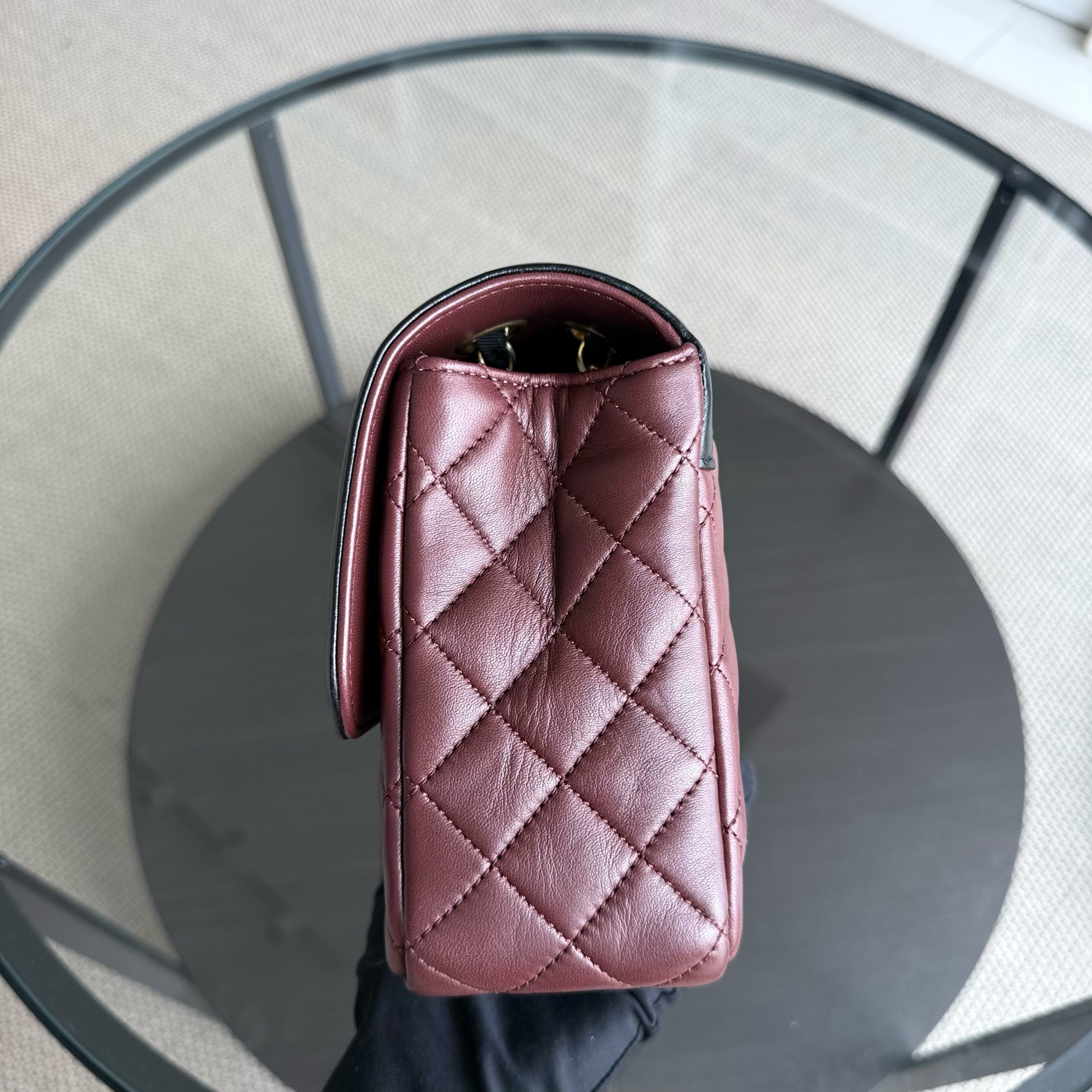 Chanel Seasonal Two-tone Flap Medium - Quilted Lambskin Dark Burgundy Red Black Gold Hardware Series 21
