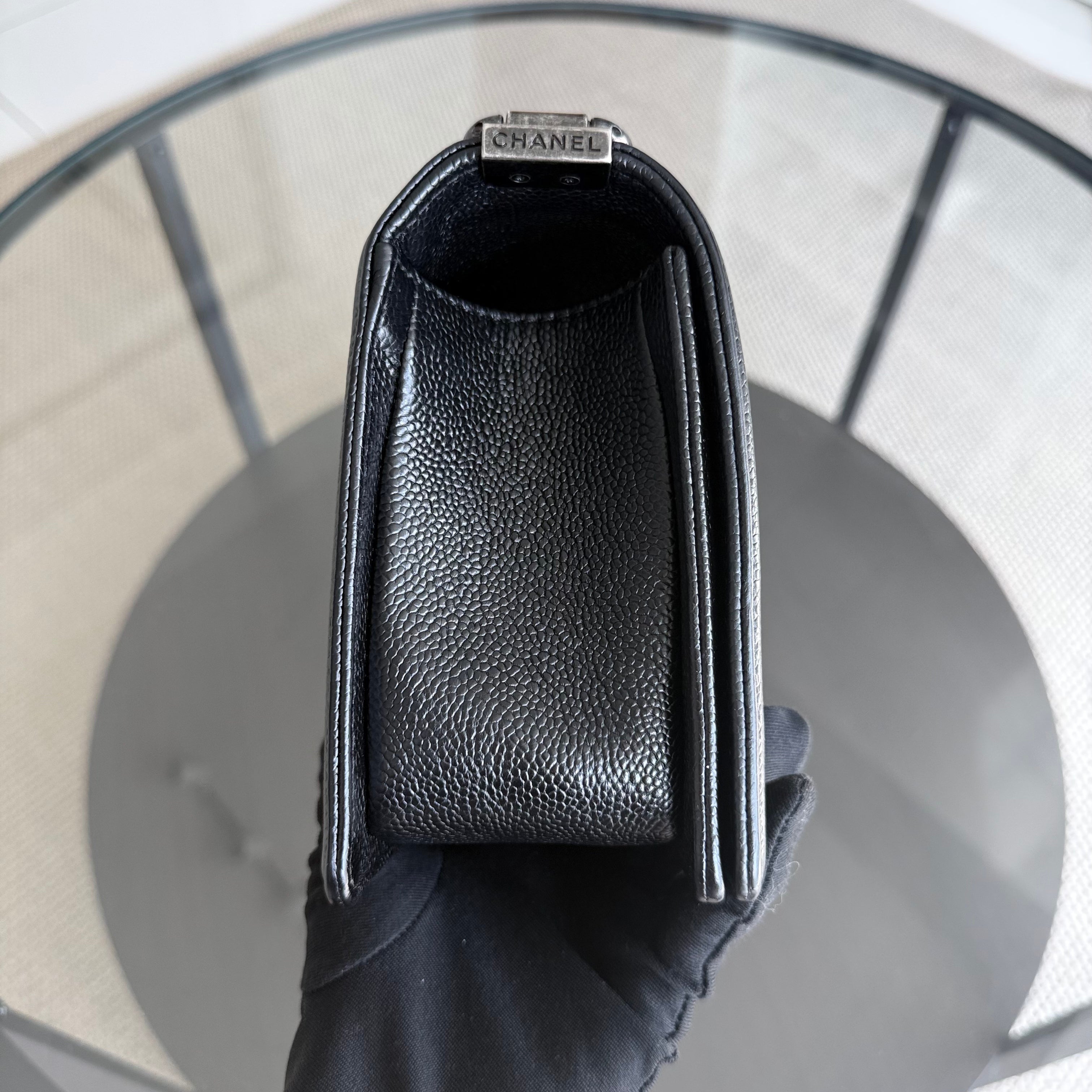 Chanel Boy Medium - Caviar 25CM Quilted Black Ruthenium Silver Hardware Series 20